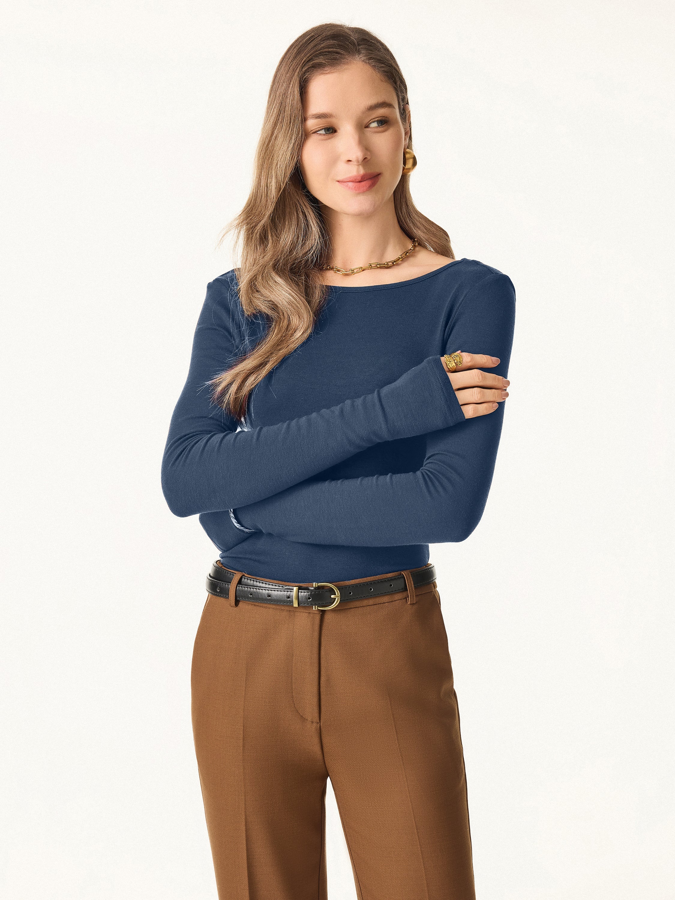 Essential Lyocell Cashmere Multi-Wear Long Sleeve Top with Thumbholes Black – Women > Tops > Shirts&Tops | FormaLuxe