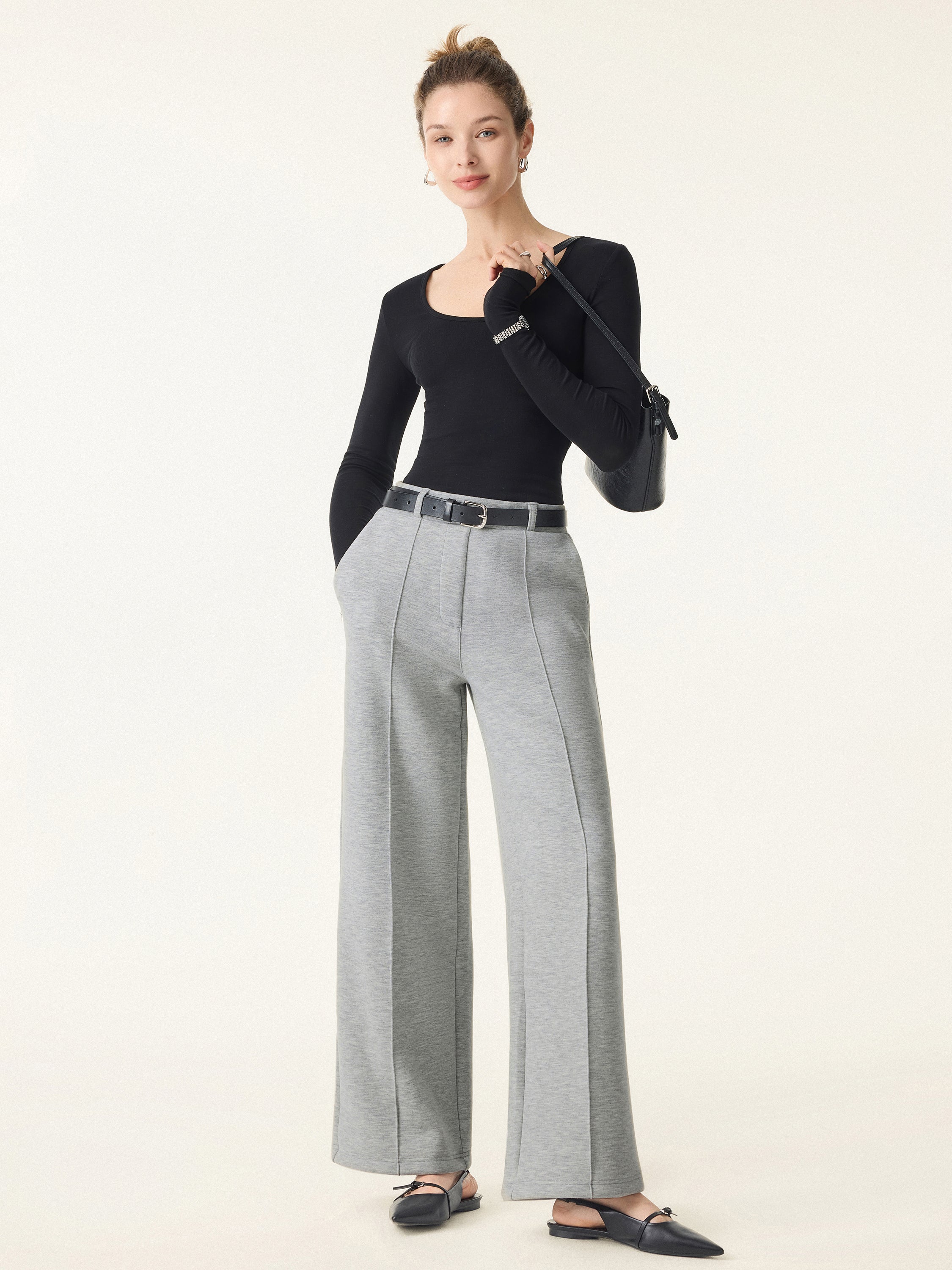 High Waisted Straight Leg Pull On Pant Heather Morganite – Women > Bottoms > Pants | FormaLuxe