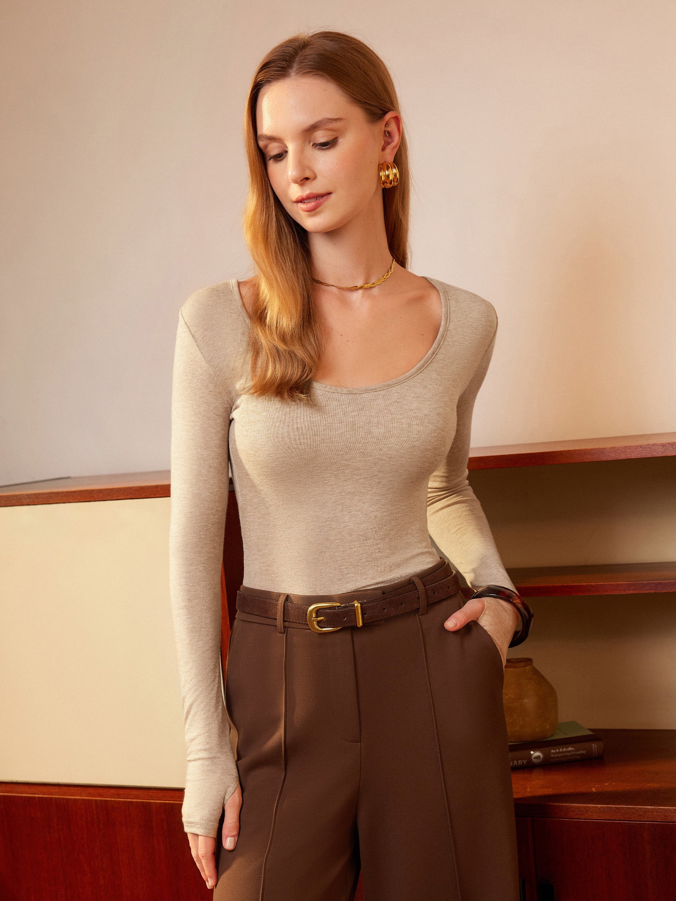 Essential Lyocell Cashmere Multi-Wear Long Sleeve Top with Thumbholes Black – Women > Tops > Shirts&Tops | FormaLuxe