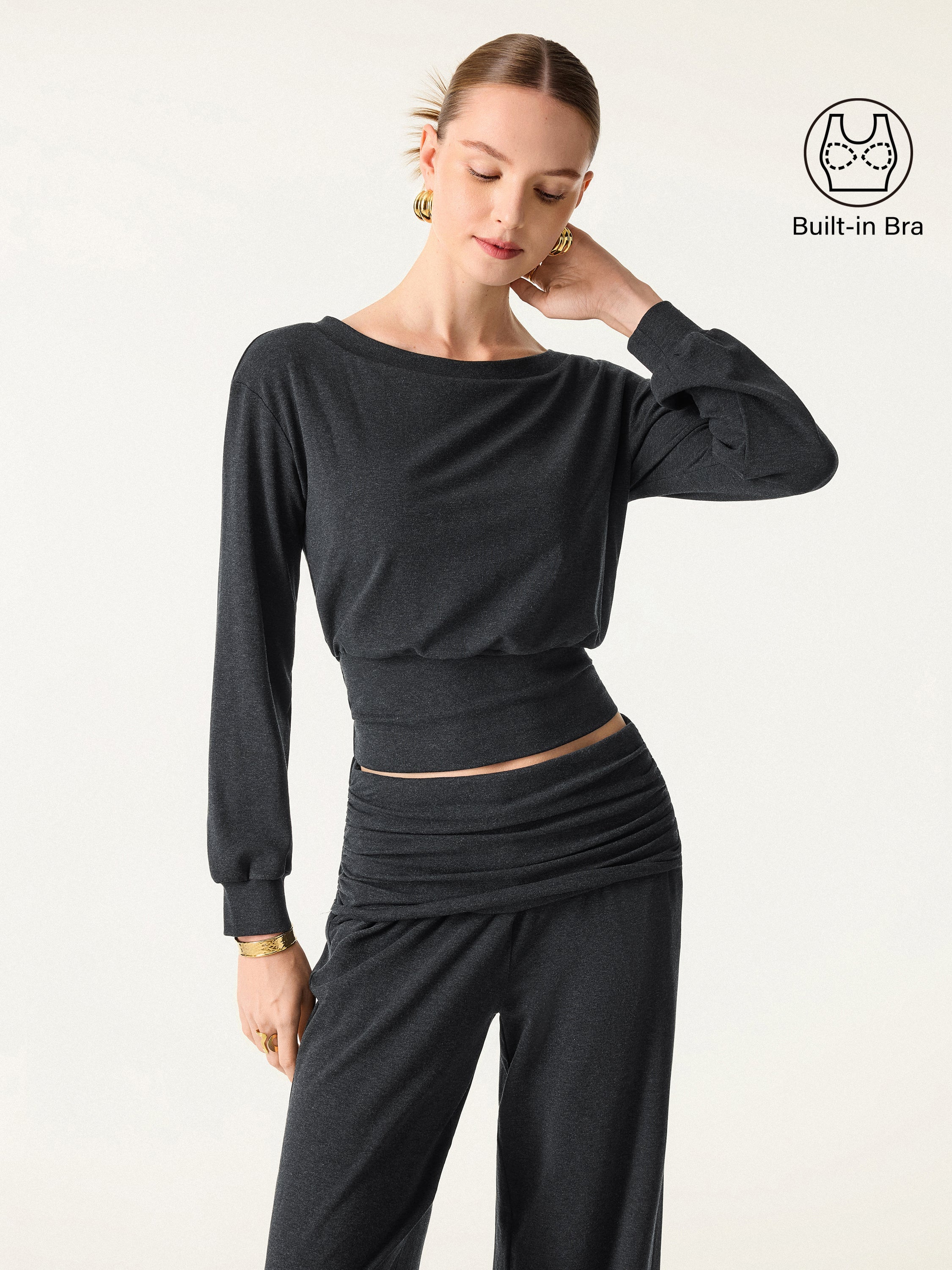 Non-Itchy Wool Blend Boatneck Brami Heather Black – Women > Tops > Bra Tops | FormaLuxe