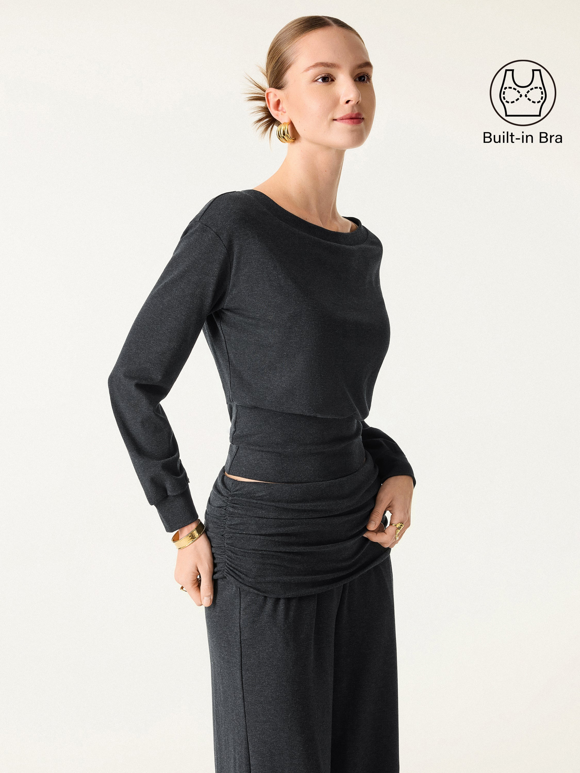 Non-Itchy Wool Blend Boatneck Brami Heather Black – Women > Tops > Bra Tops | FormaLuxe