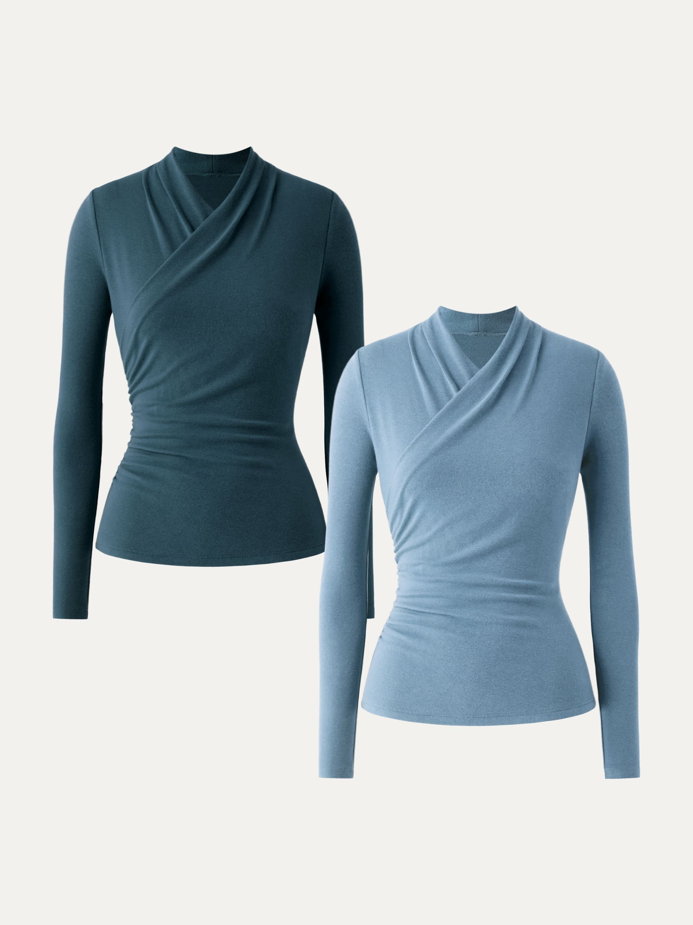 2Pcs Set Surplice Long Sleeve Top Black/Cinnamon Buff – Women > Bundles&Sets > Bundles | FormaLuxe