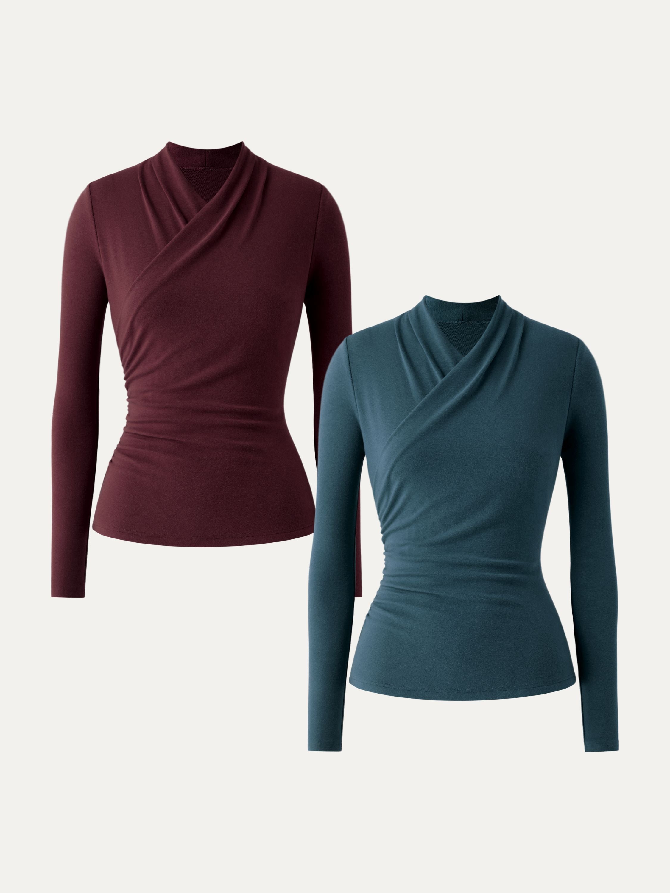 2Pcs Set Surplice Long Sleeve Top Black/Cinnamon Buff – Women > Bundles&Sets > Bundles | FormaLuxe