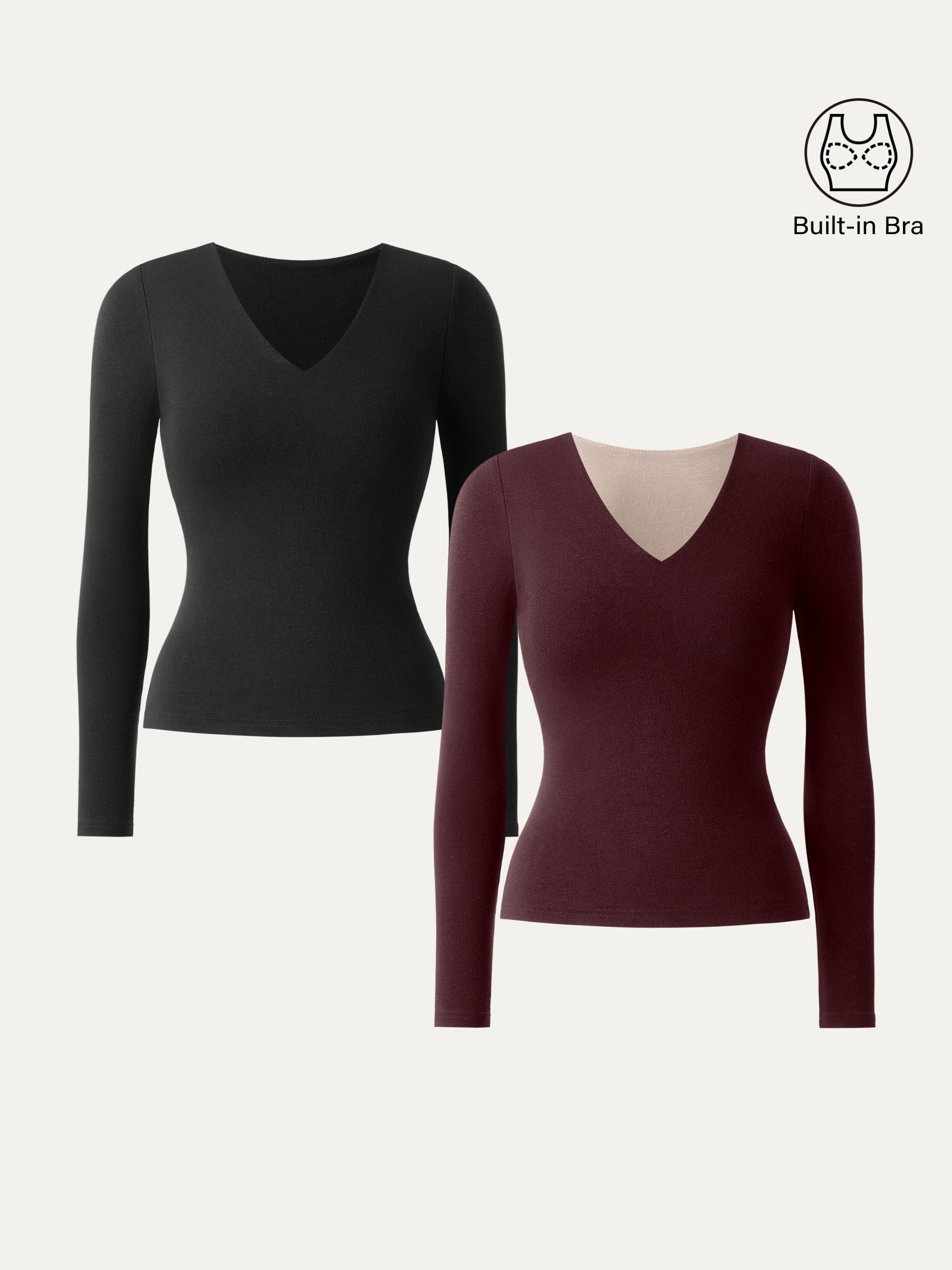Stretch Cotton V-Neck Long Sleeve Brami Top Deep Bush – Women > Tops > Bra Tops | FormaLuxe