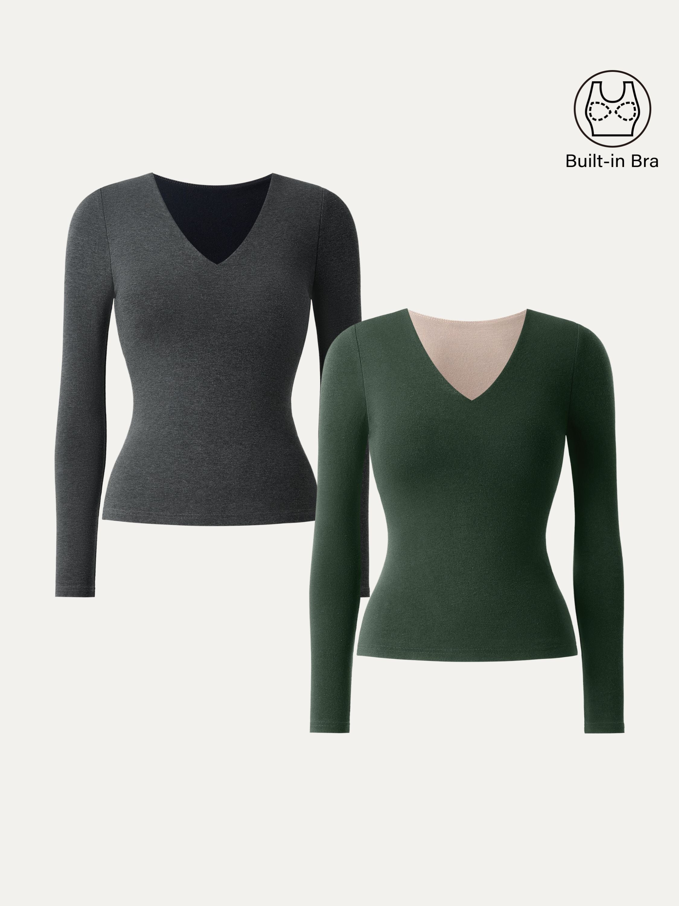 Stretch Cotton V-Neck Long Sleeve Brami Top Deep Bush – Women > Tops > Bra Tops | FormaLuxe