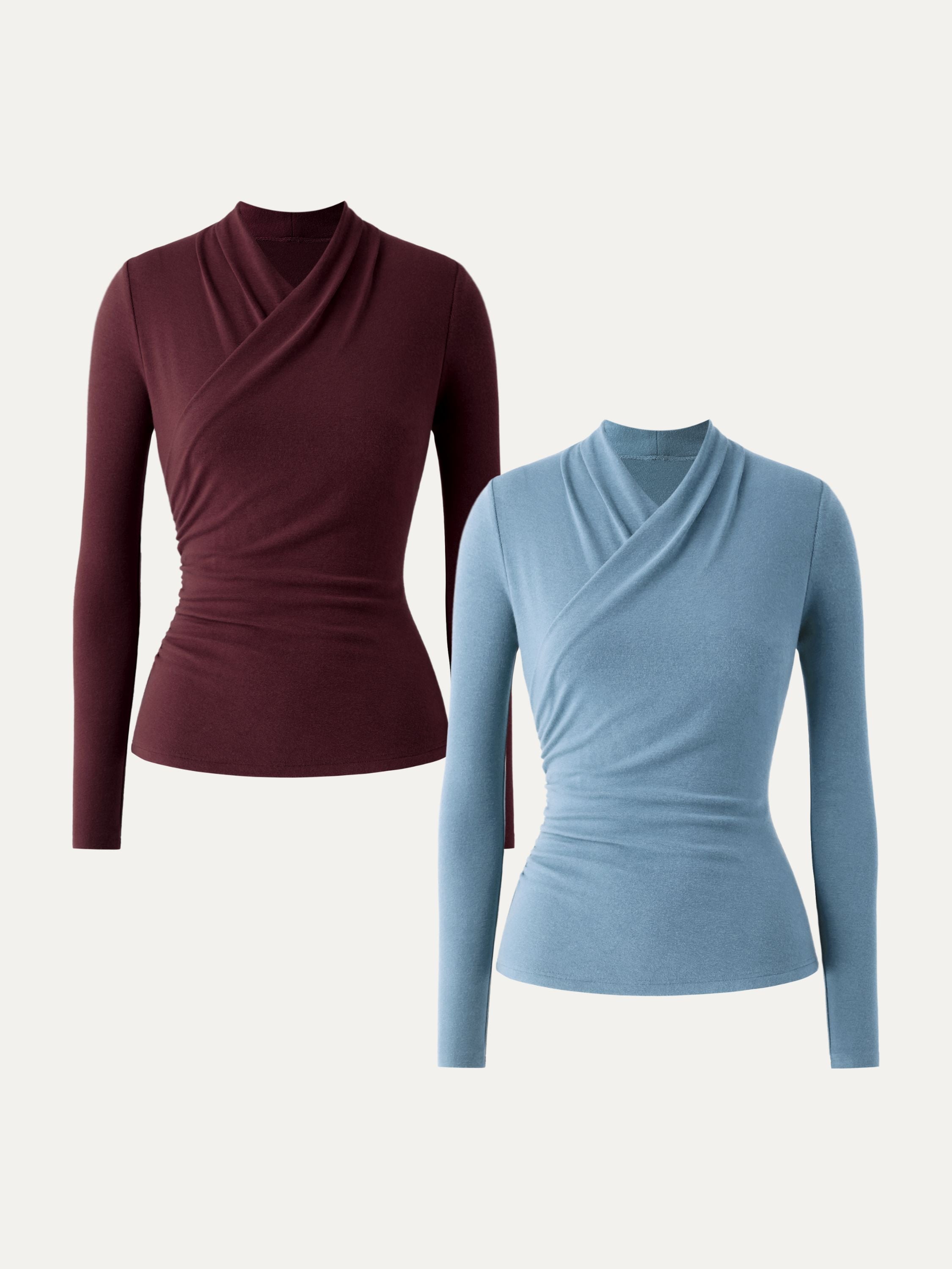 2Pcs Set Surplice Long Sleeve Top Black/Cinnamon Buff – Women > Bundles&Sets > Bundles | FormaLuxe