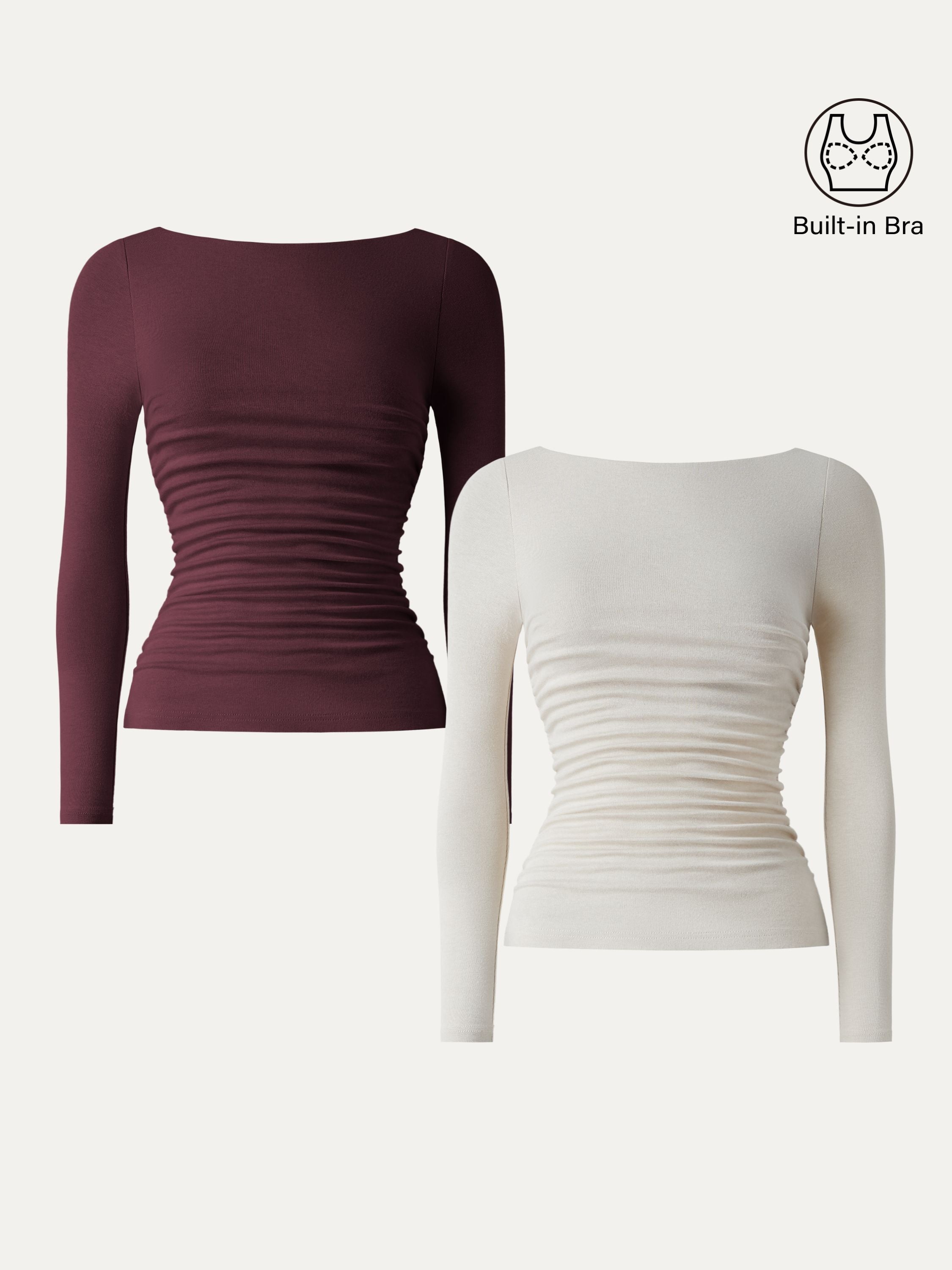 Light Warm Boatneck Ruched Brami Top Cloud White – Women > Tops > Bra Tops | FormaLuxe