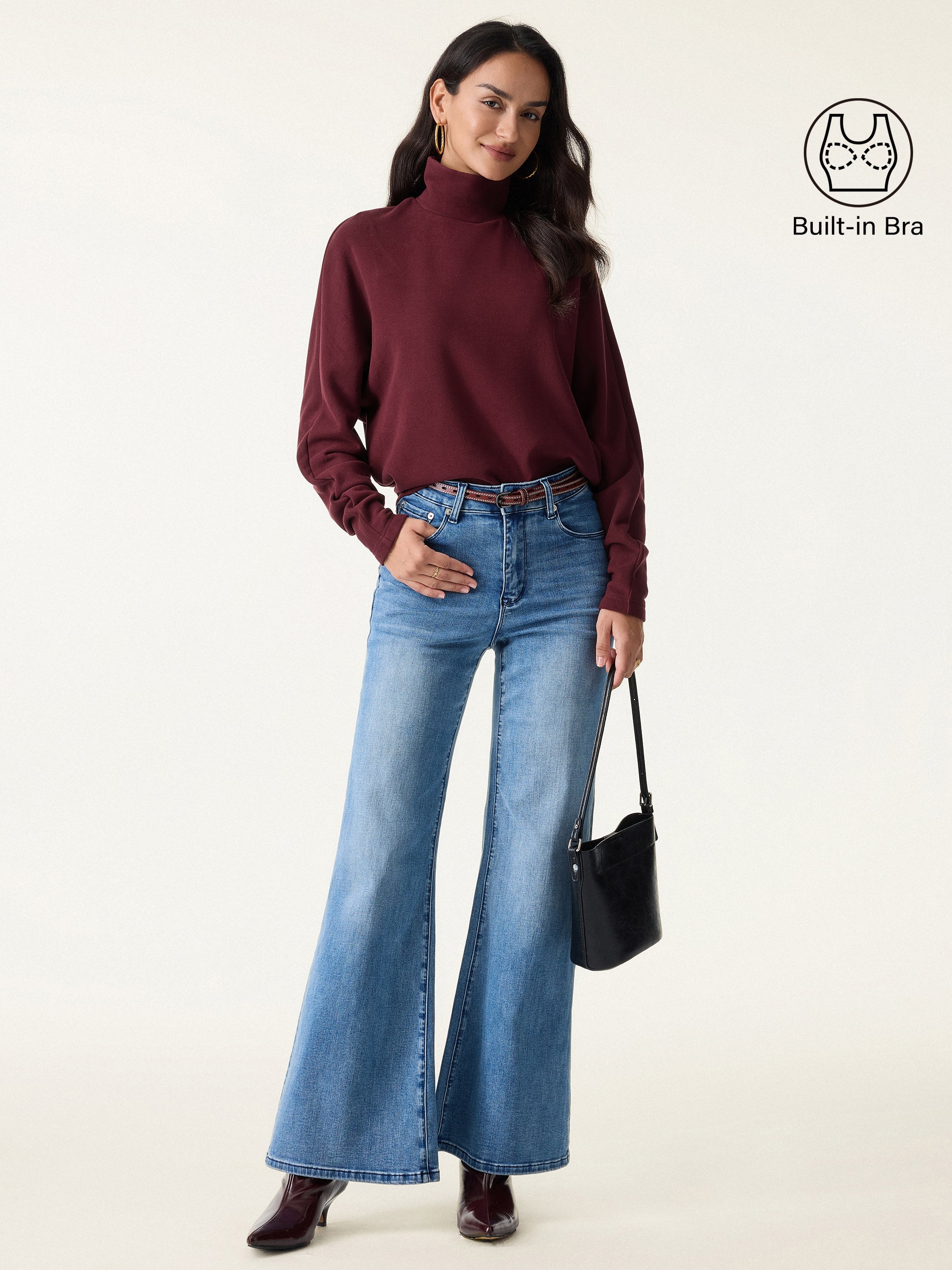 Cozy Warm Turtleneck Batwing Sleeve Brami Ruby Red – Women > Tops > Bra Tops | FormaLuxe