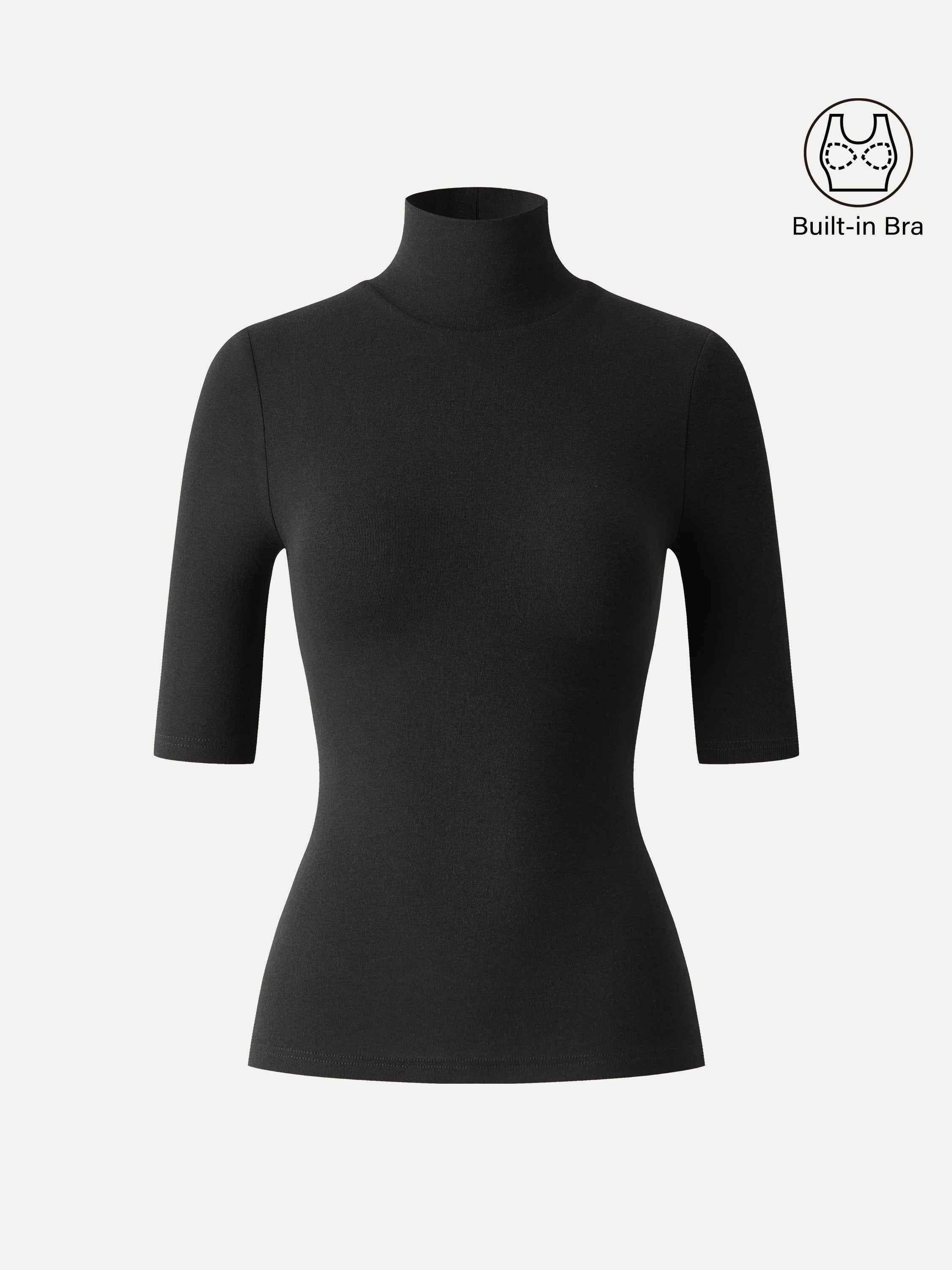 Essential Turtleneck Elbow Length Sleeve Brami Midnight Navy – Women > Tops > Bra Tops | FormaLuxe