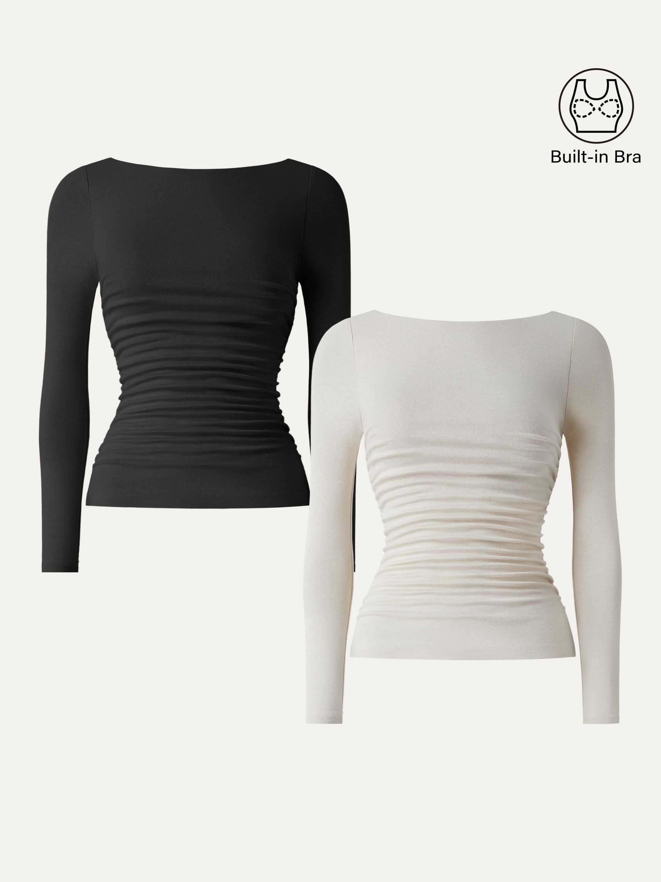 Light Warm Boatneck Ruched Brami Top Cloud White – Women > Tops > Bra Tops | FormaLuxe