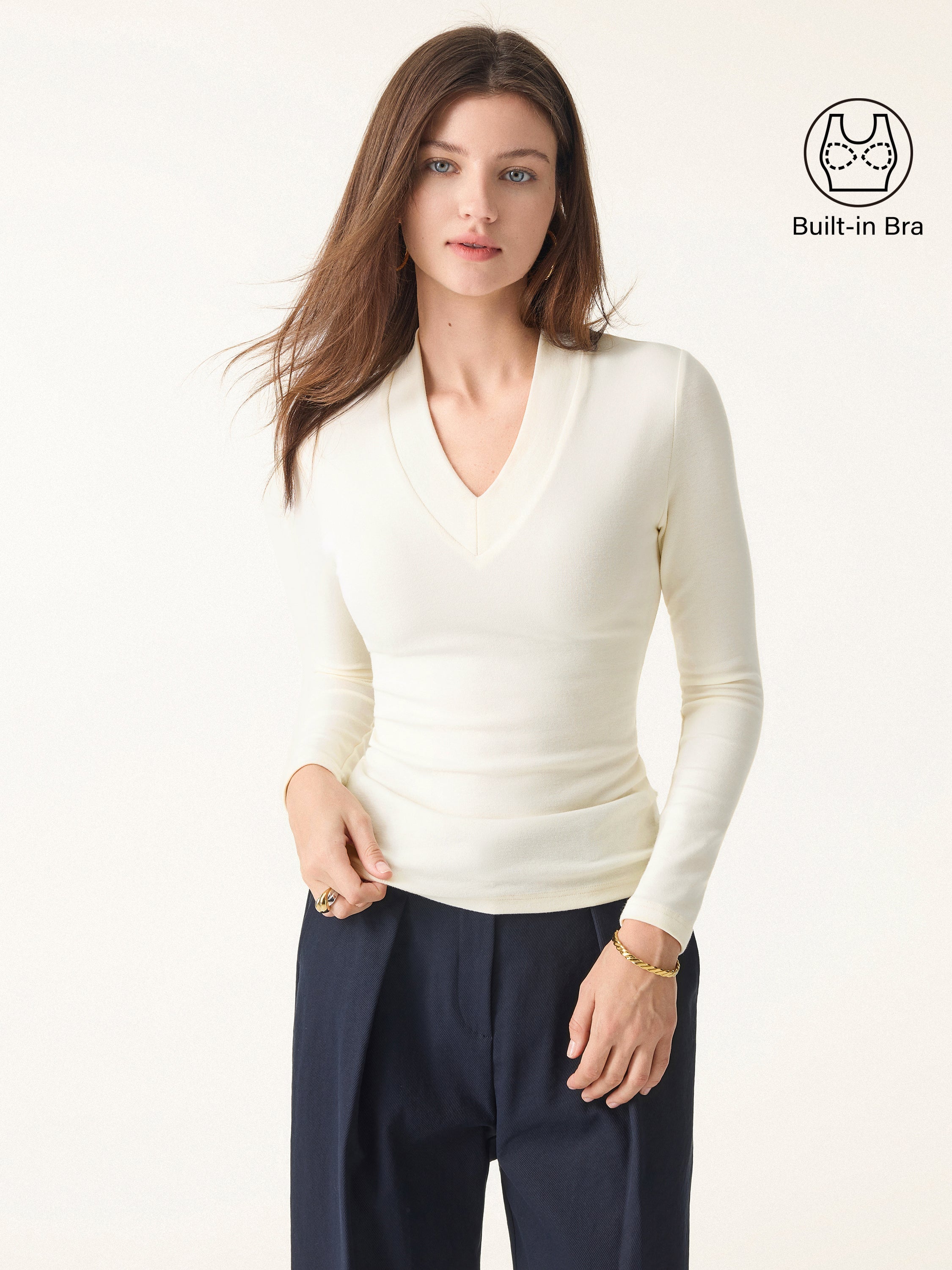 Essential V-neck Wide Binding Slimming Brami Top Off White – Women > Tops > Bra Tops | FormaLuxe