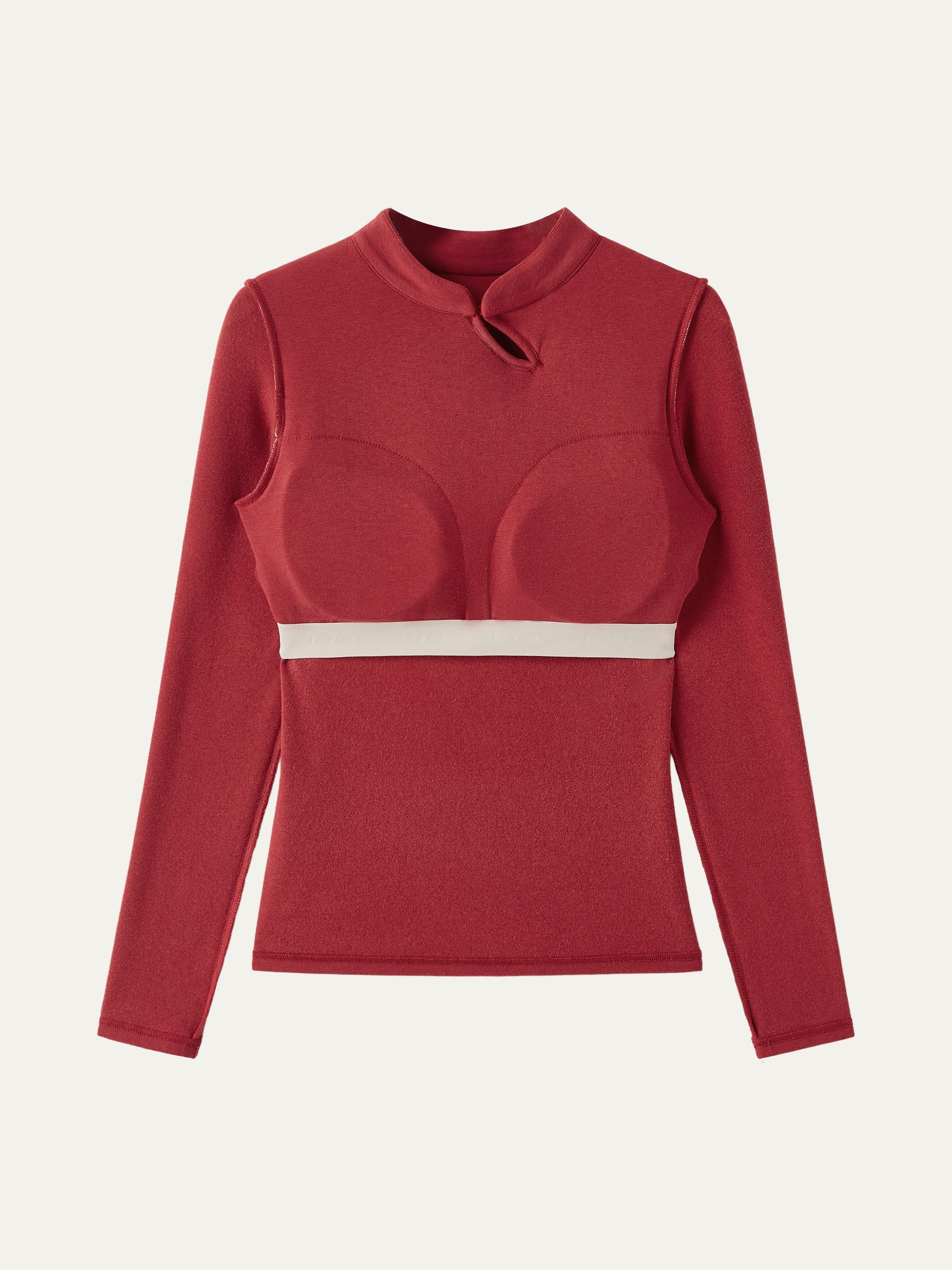 Mandarin Collar Asymmetric Frog Button Brami Top Limited Edition Christmas Red – Women > Tops > Bra Tops | FormaLuxe