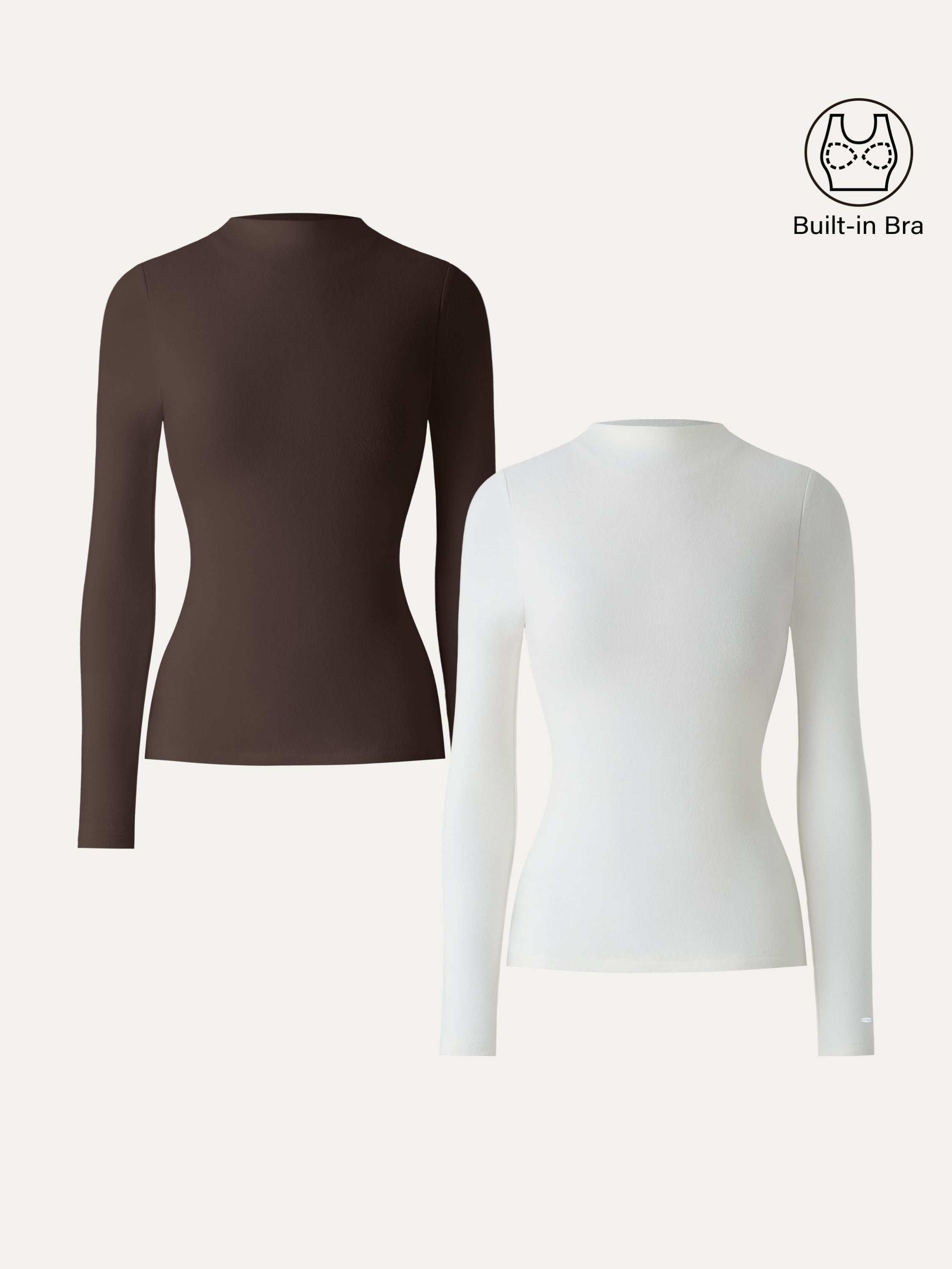 MaxWarm Brushed Mockneck Long Sleeve Brami White – Women > Tops > Bra Tops | FormaLuxe