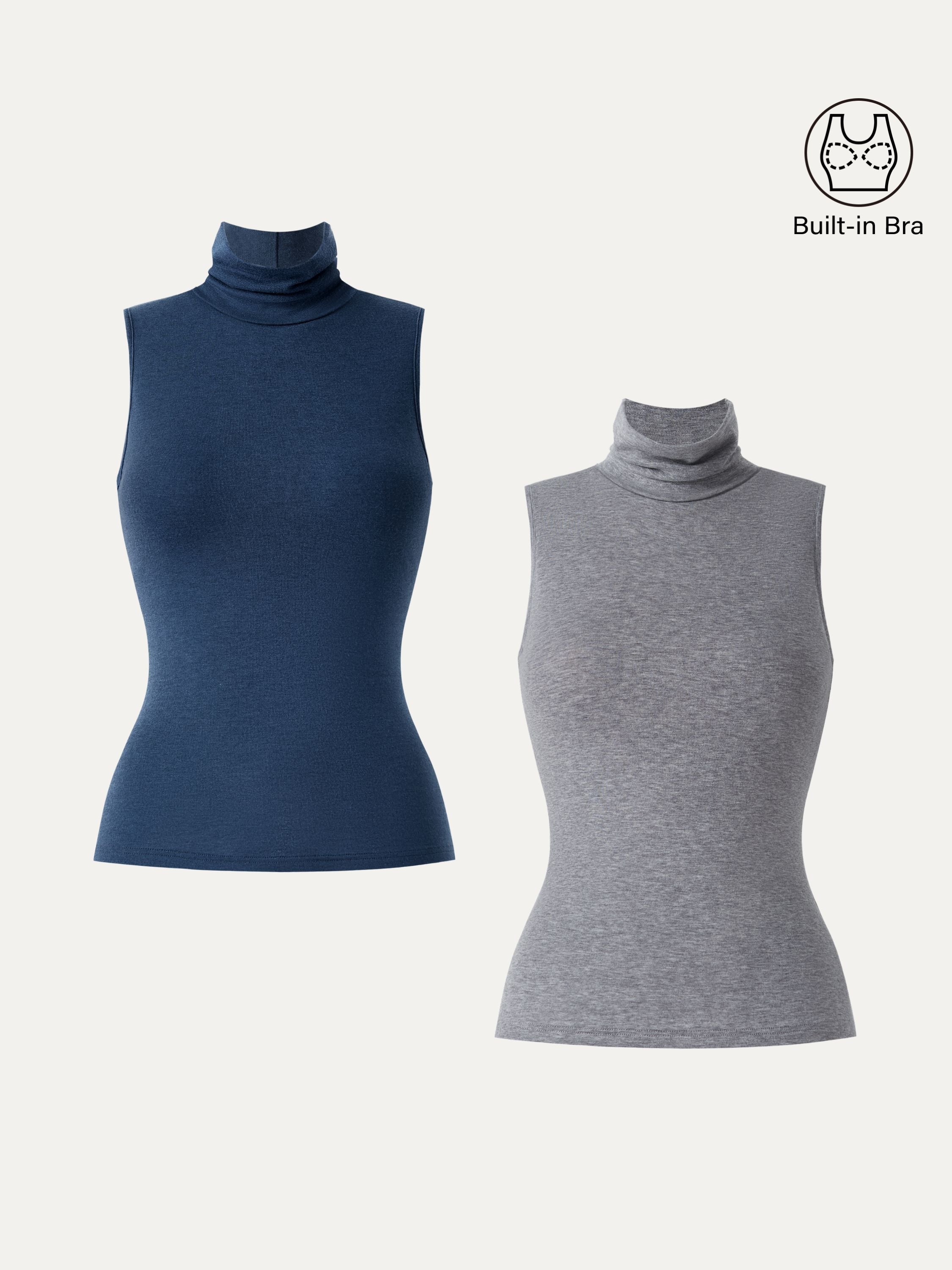 Lyocell Cashmere Sleeveless Turtleneck Brami Heather Grey – Women > Tops > Bra Tops | FormaLuxe