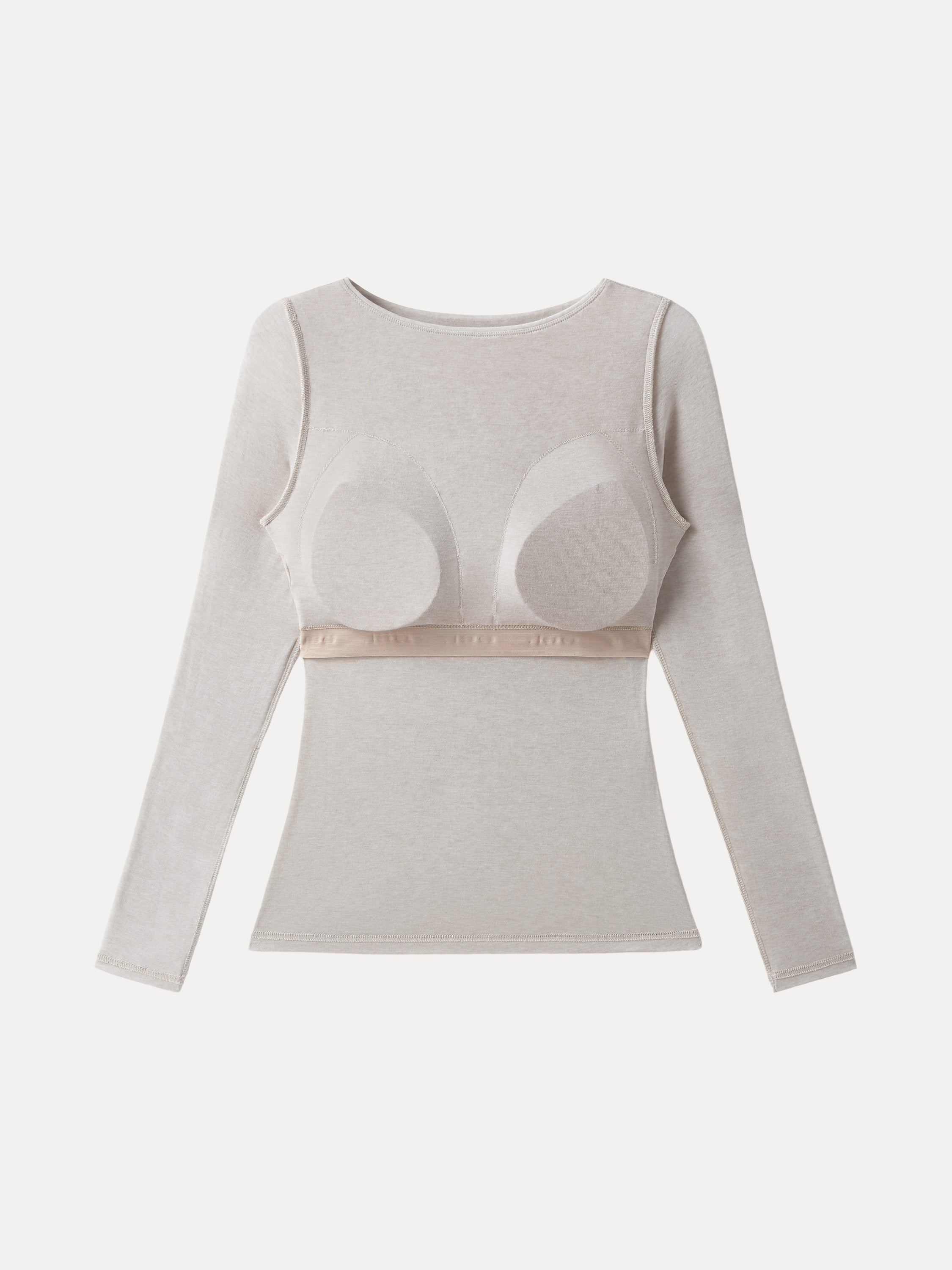 Tencel-Wool Gathered Semi Sheer Long Sleeve Brami Top Heather Fog Ivory – Women > Tops > Bra Tops | FormaLuxe