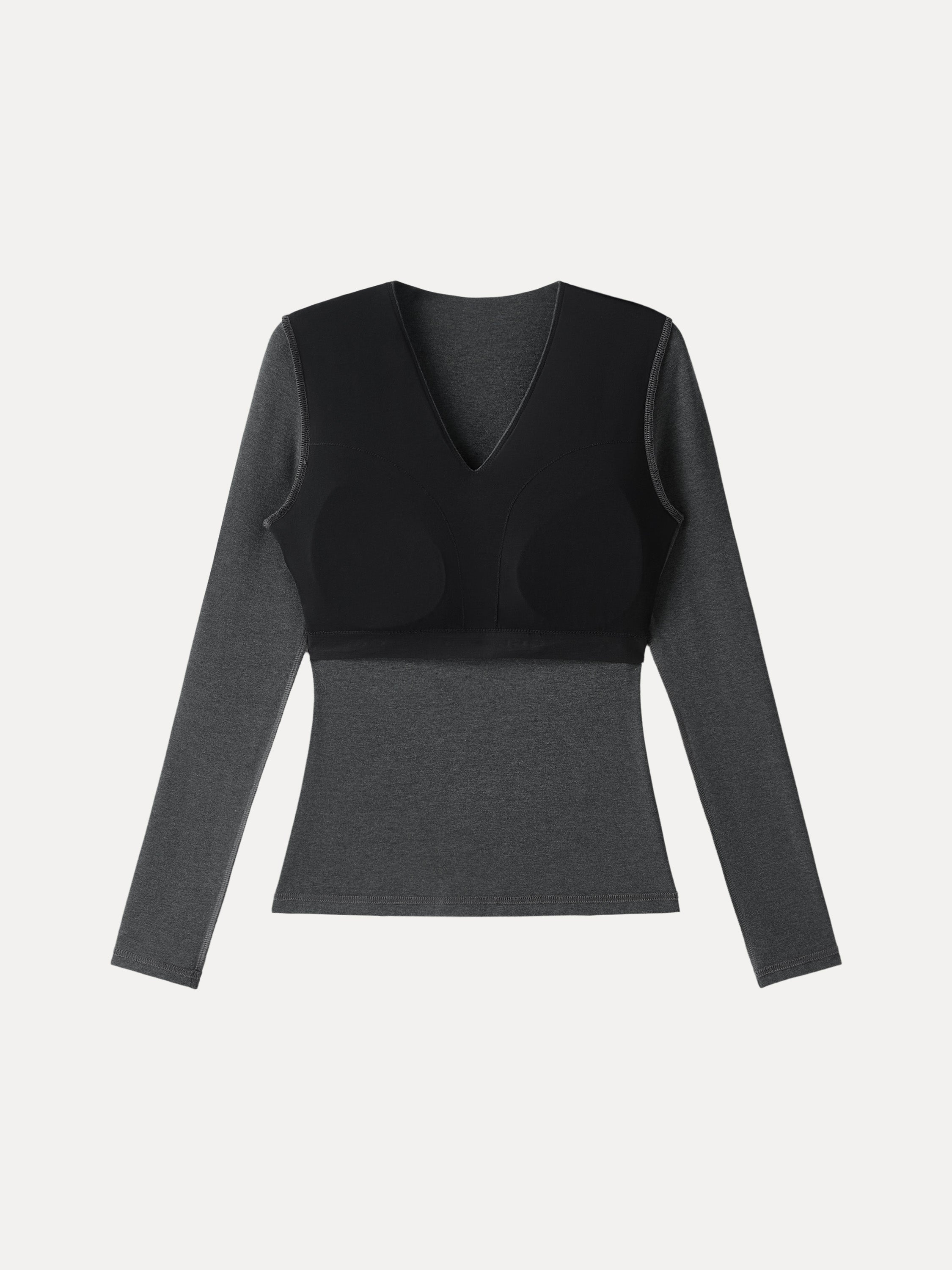 Stretch Cotton V-Neck Long Sleeve Brami Top Deep Bush – Women > Tops > Bra Tops | FormaLuxe