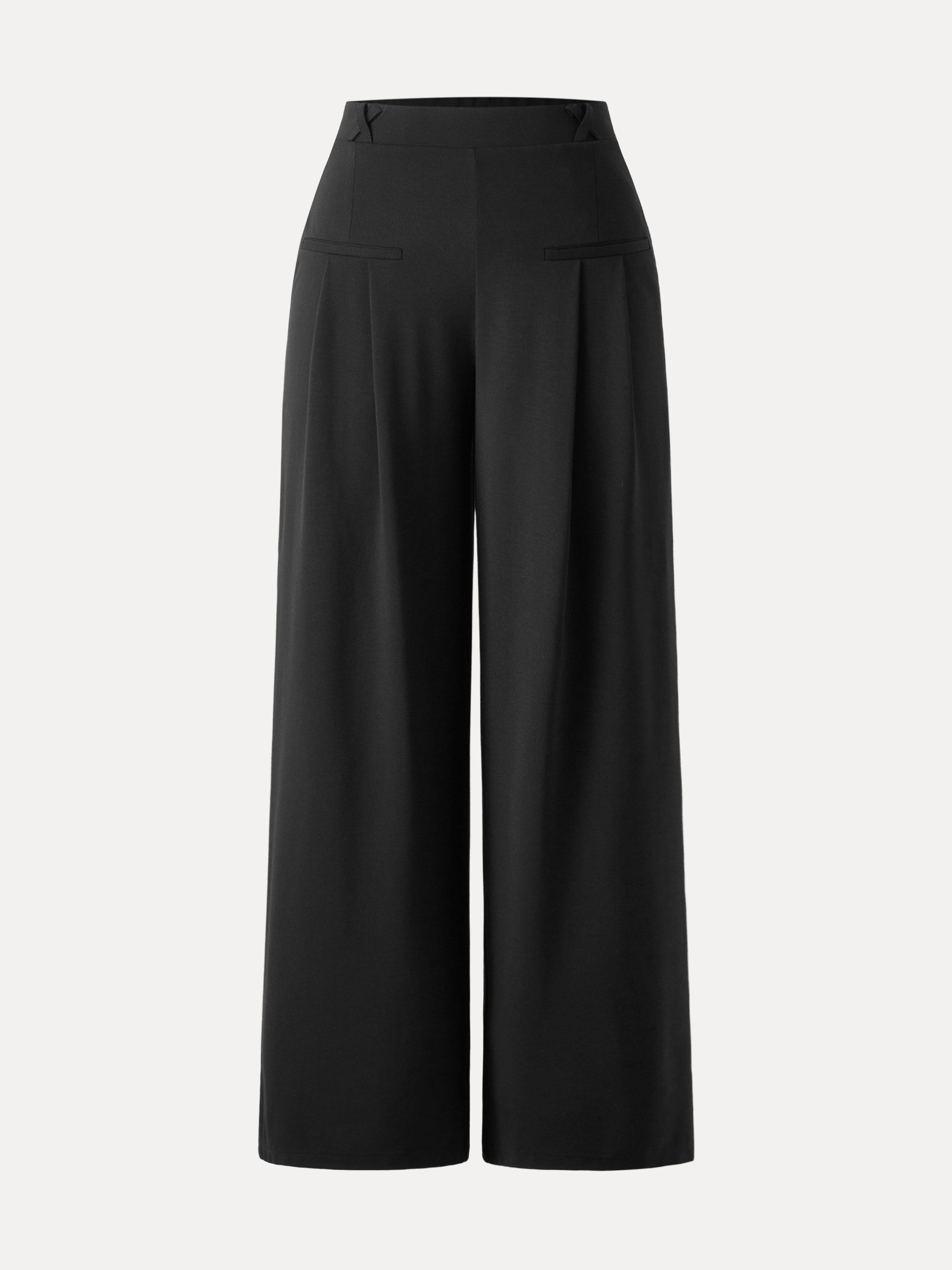 Drapey Bamboo Ponte Mid Rise Wide Leg Trouser with Pockets Black – Women > Bottoms > Pants | FormaLuxe