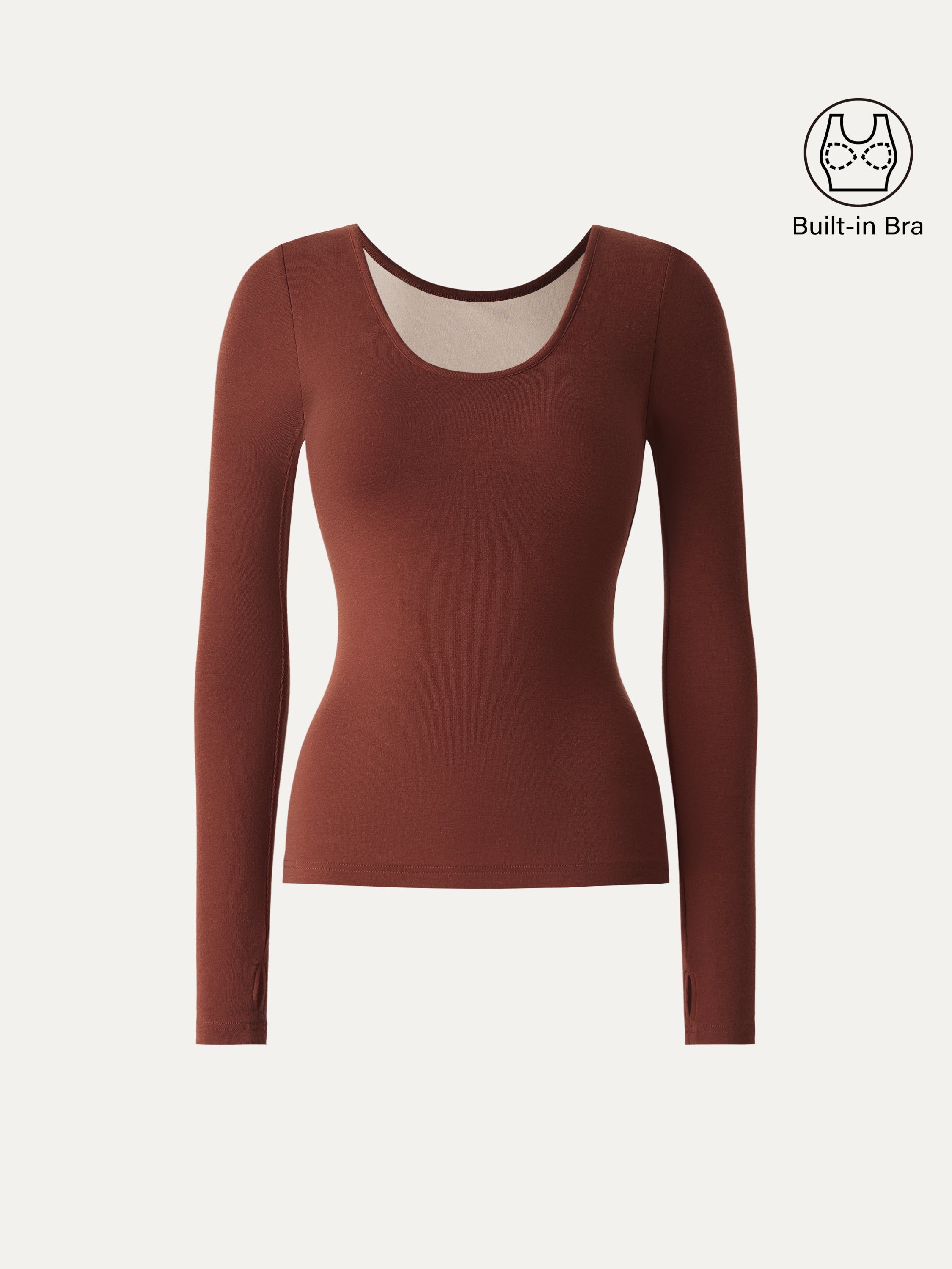Lyocell Cashmere Scoop Neck Thumbhole Brami Rust Orange – Women > Tops > Bra Tops | FormaLuxe