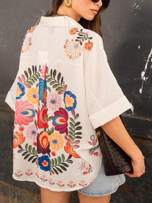 Carla Floral Print Short-Sleeved Shirt White – Shirts | FormaLuxe