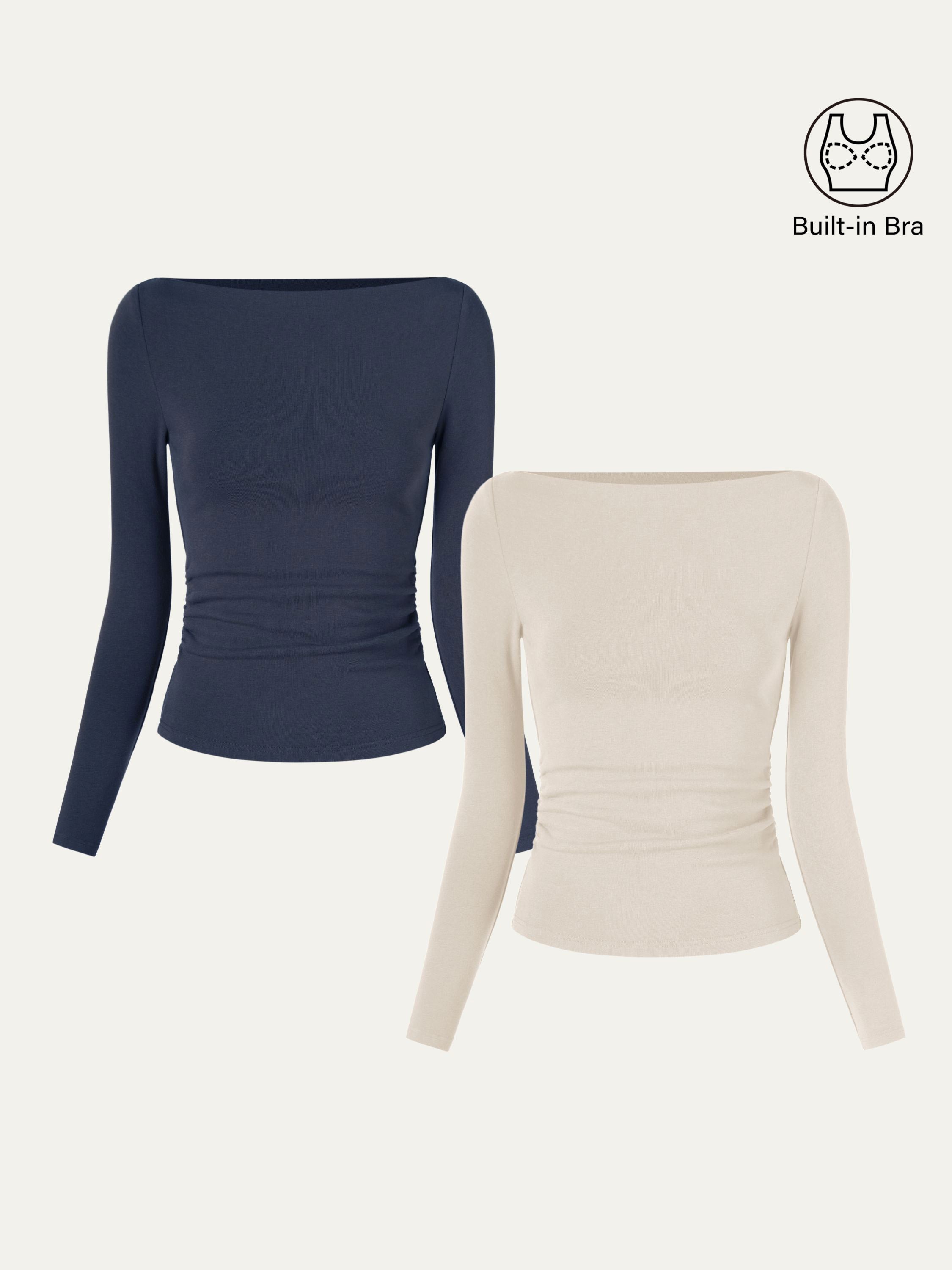 2Pcs Set Modern Side Ruched Boatneck Brami Top Morning Mist/Sea Glass – Women > Bundles&Sets > Bundles | FormaLuxe