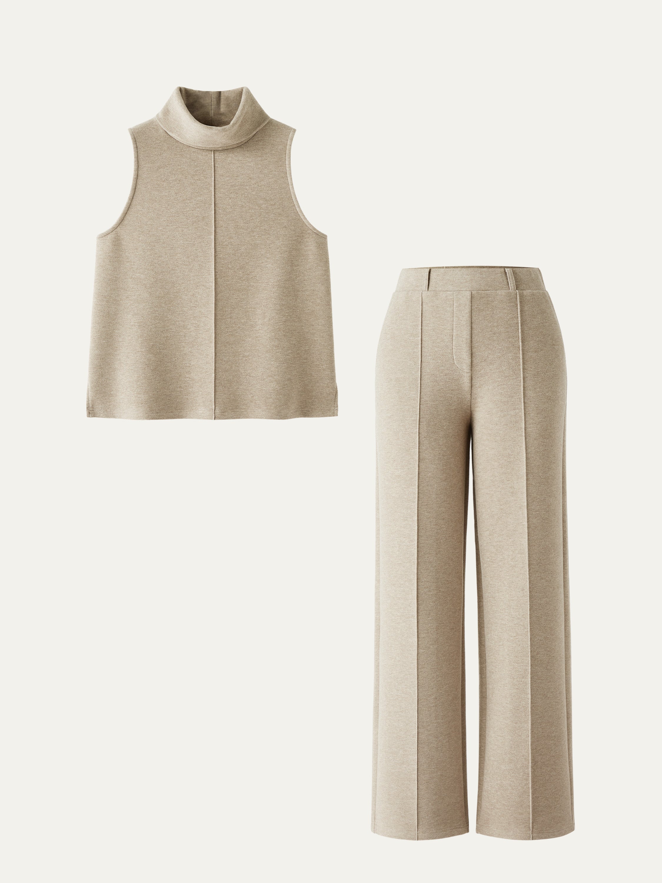 2Pcs Set Split Hem Top & High Waisted Straight Leg Pant Heather Morganite – Women > Bundles&Sets > Bundles | FormaLuxe