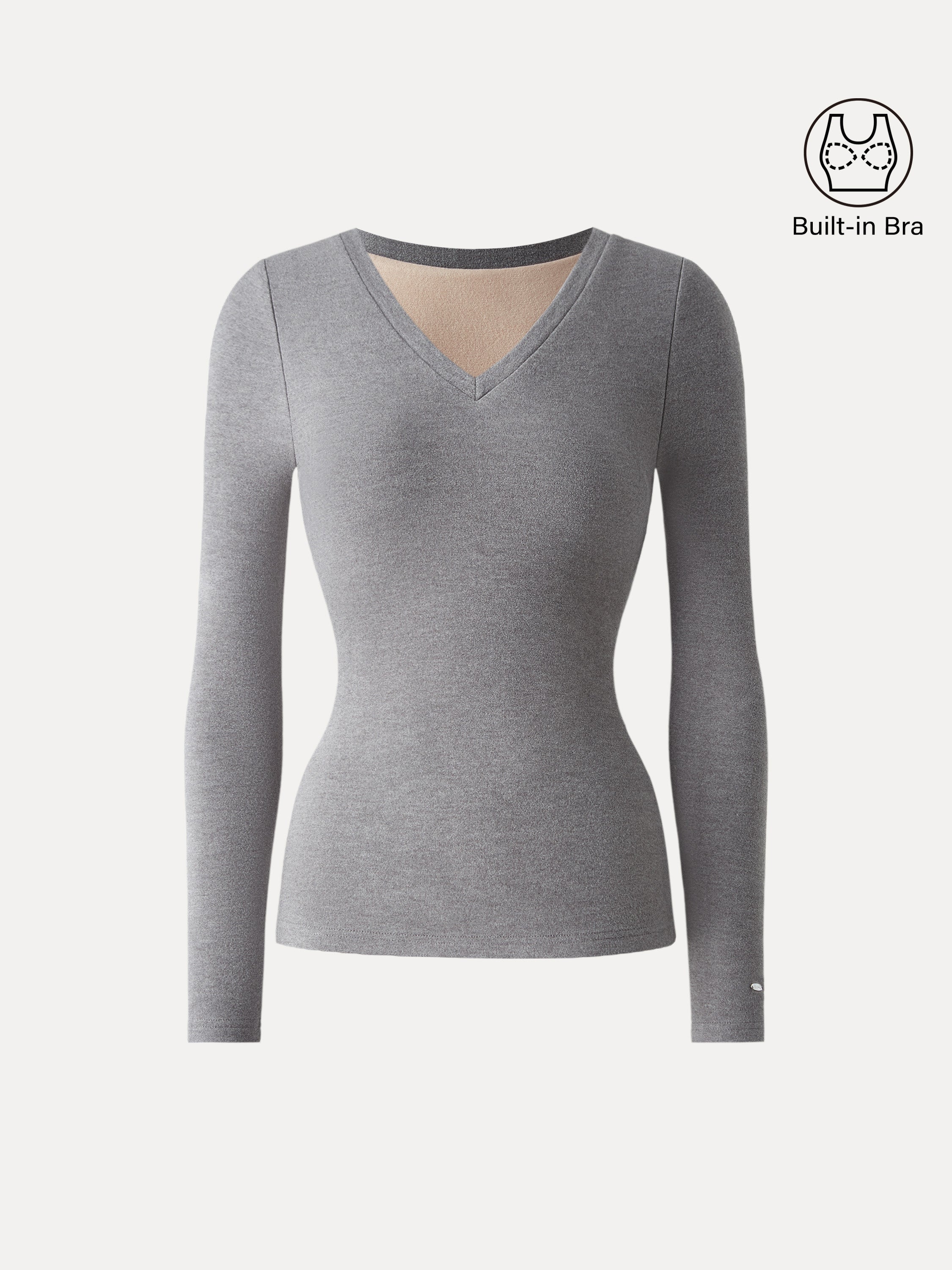 MaxWarm V-Neck Long Sleeve Brami Heather Grey – Women > Tops > Bra Tops | FormaLuxe