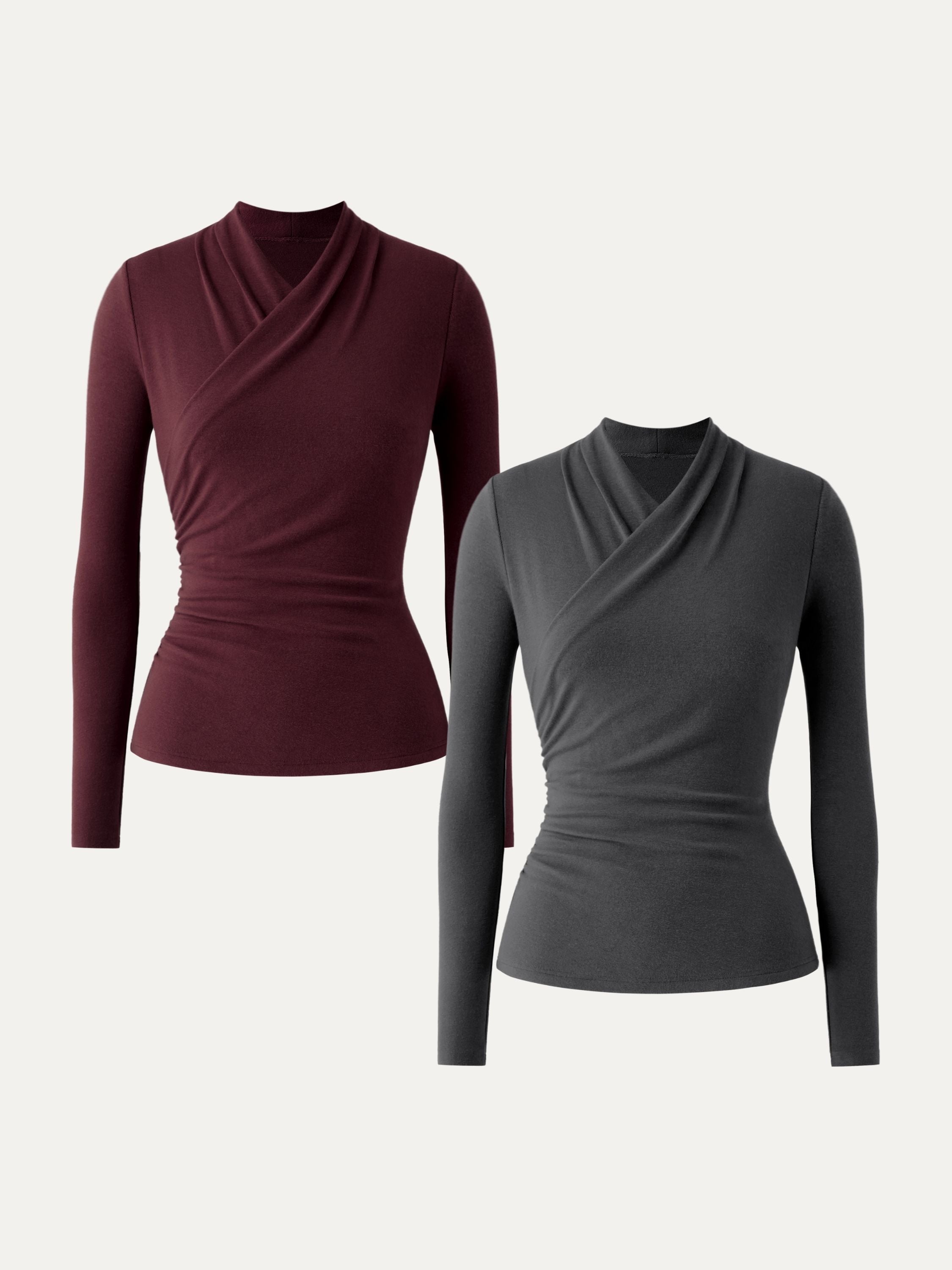 Surplice Long Sleeve Top Cinnamon Buff – Women > Tops > Shirts&Tops | FormaLuxe