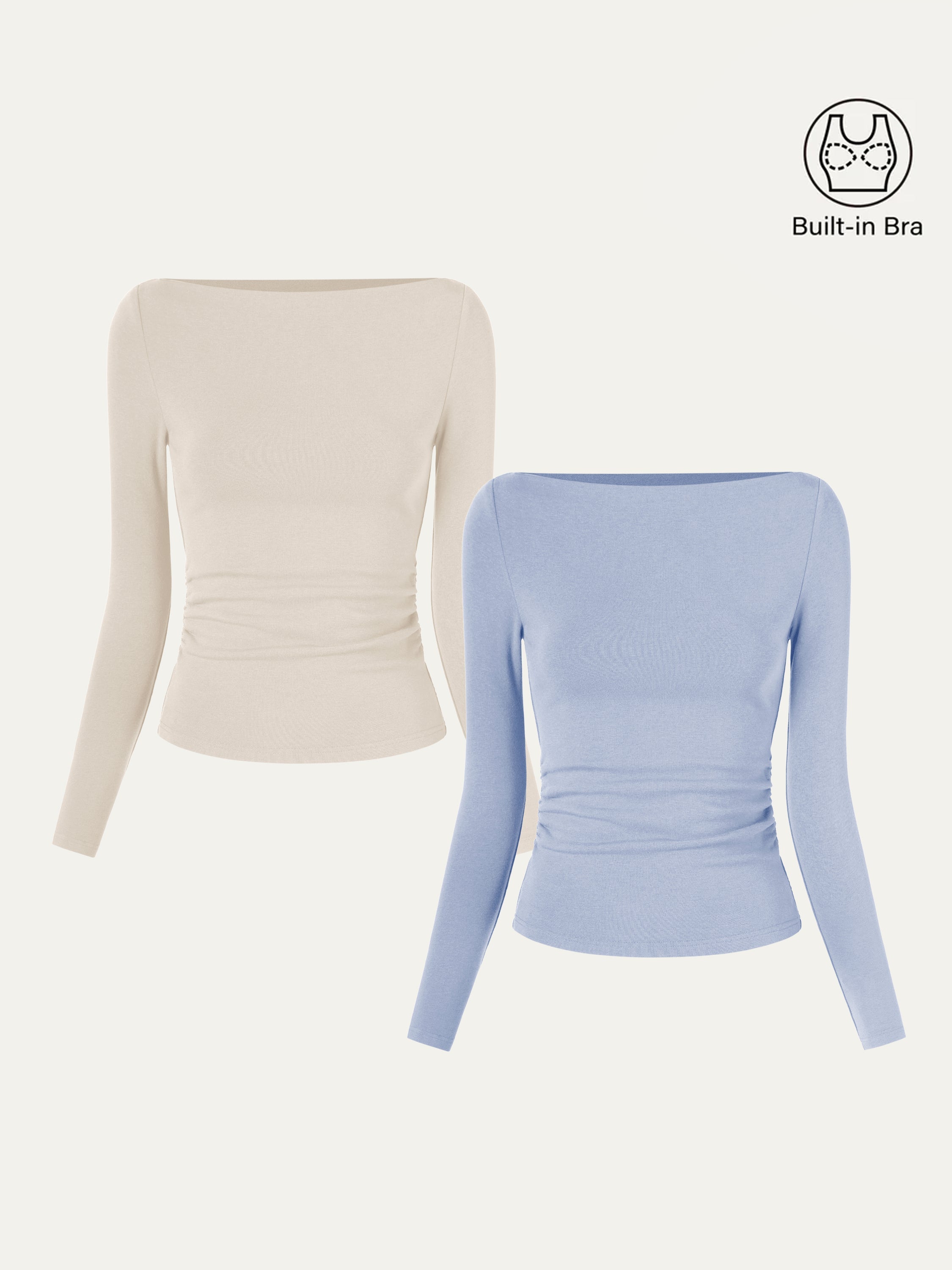2-Piece Set Modern Side-Ruched Boatneck Brami Top