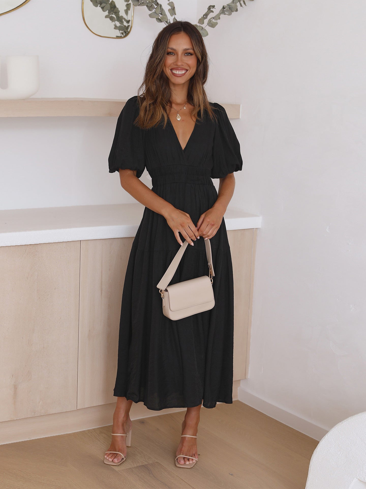 Bethany | Kleid mit Puffärmeln Creme | FormaLuxe
