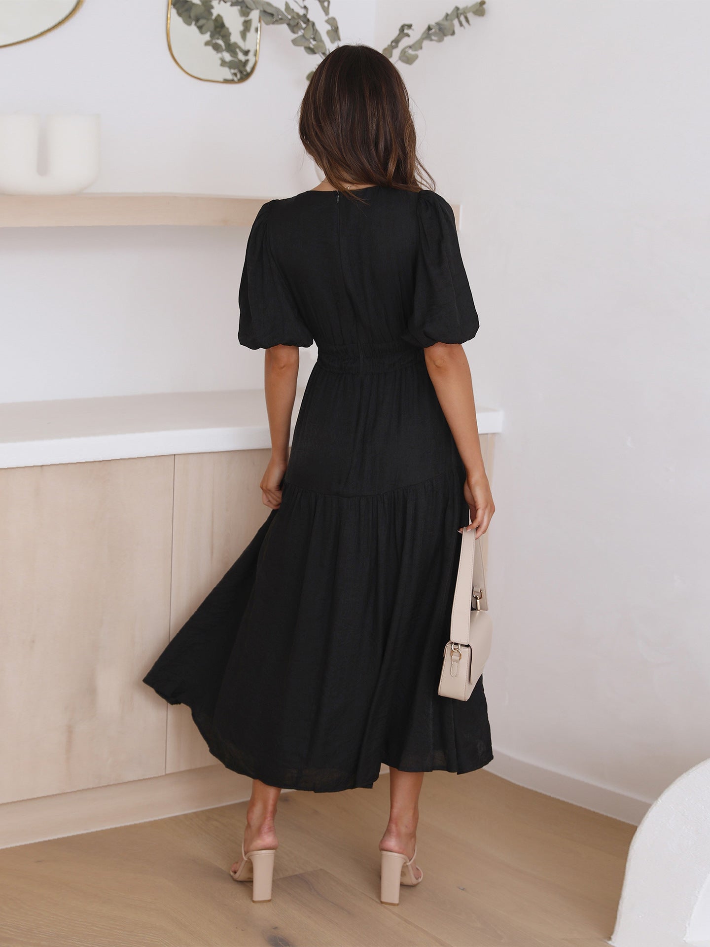 Bethany | Kleid mit Puffärmeln Creme | FormaLuxe
