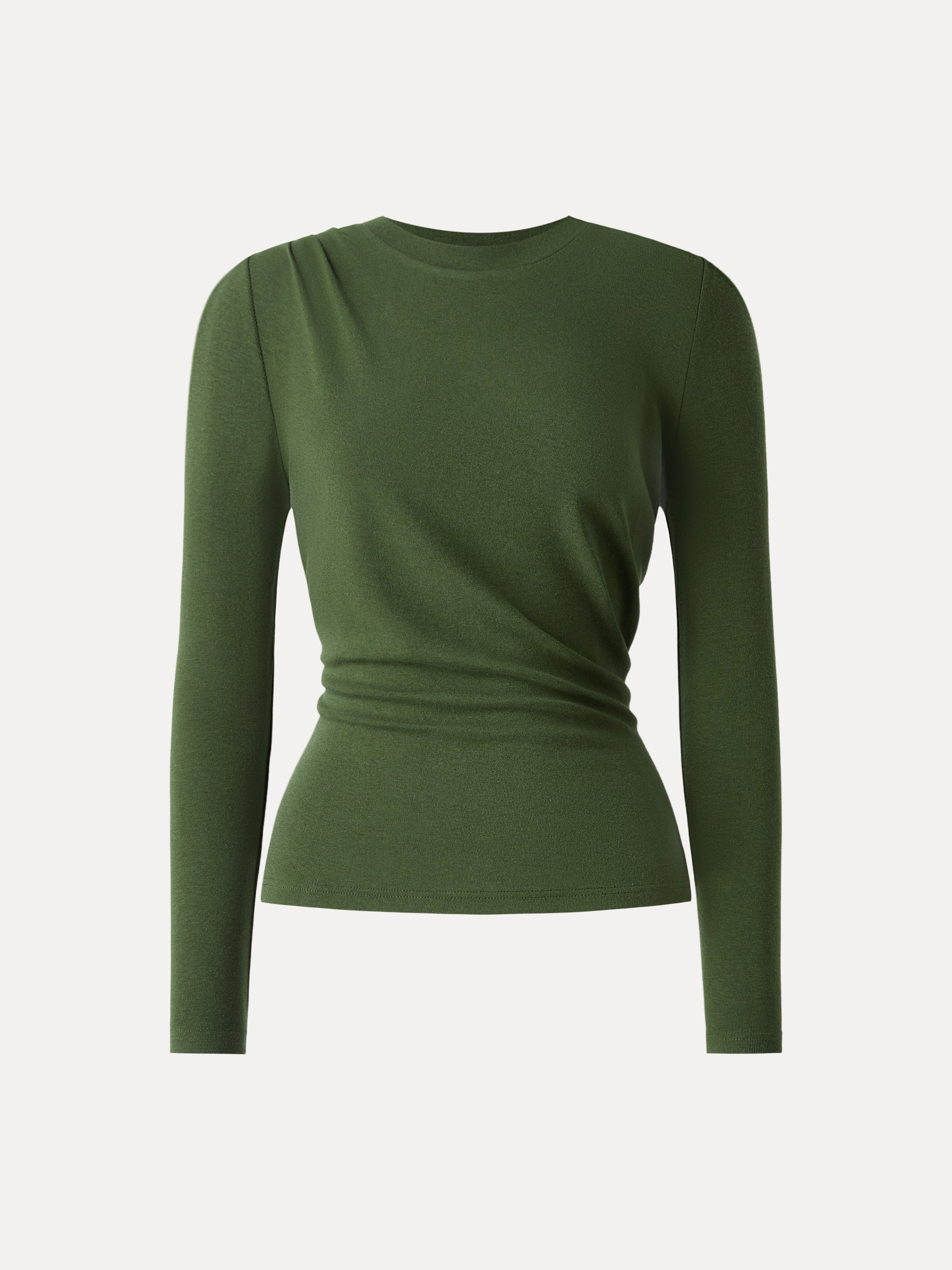 Light Warm Crewneck Tucked Top Moss Olive – Women > Tops > Shirts&Tops | FormaLuxe