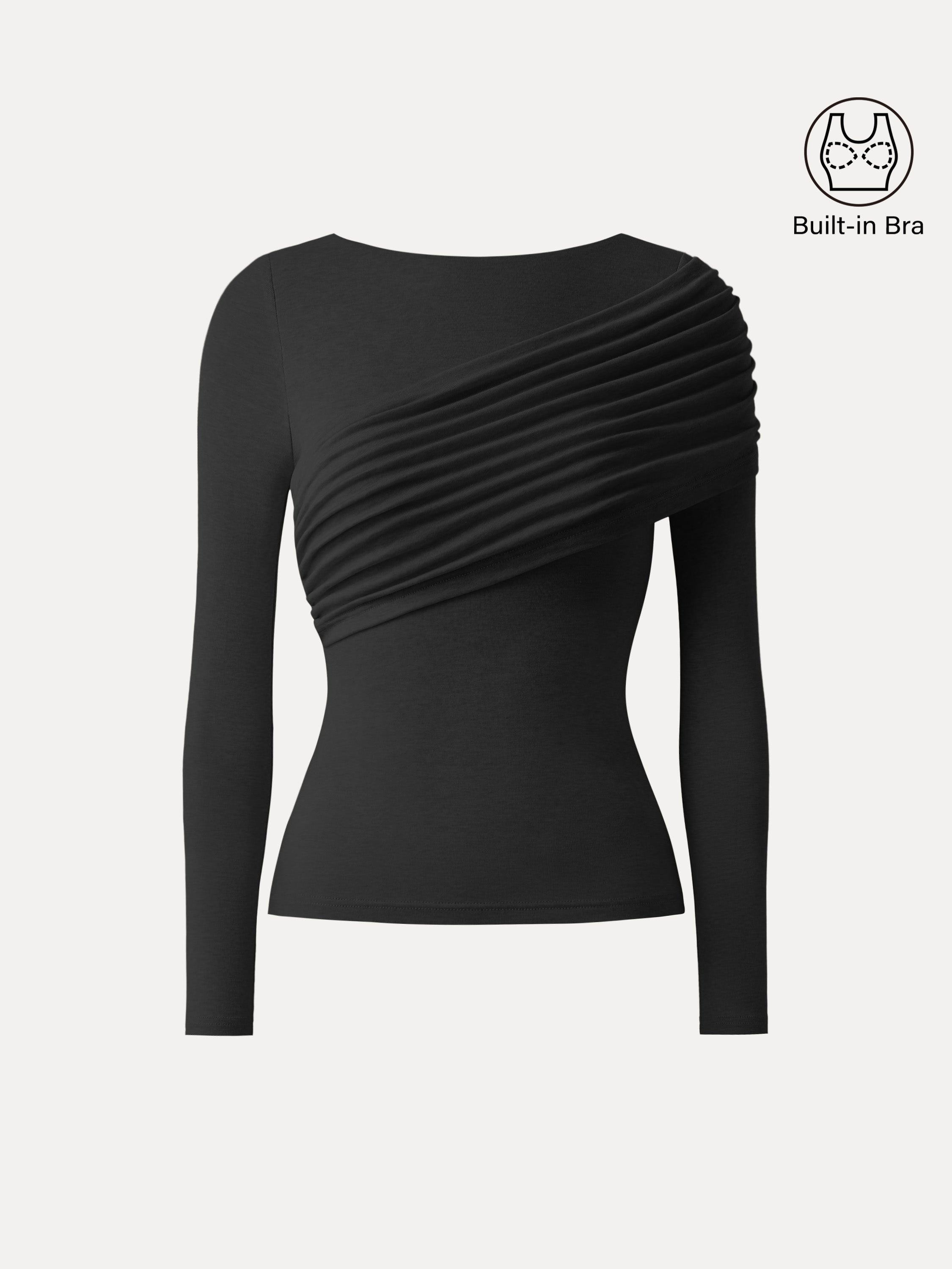 Tencel-Wool Gathered Semi Sheer Long Sleeve Brami Top Heather Fog Ivory – Women > Tops > Bra Tops | FormaLuxe