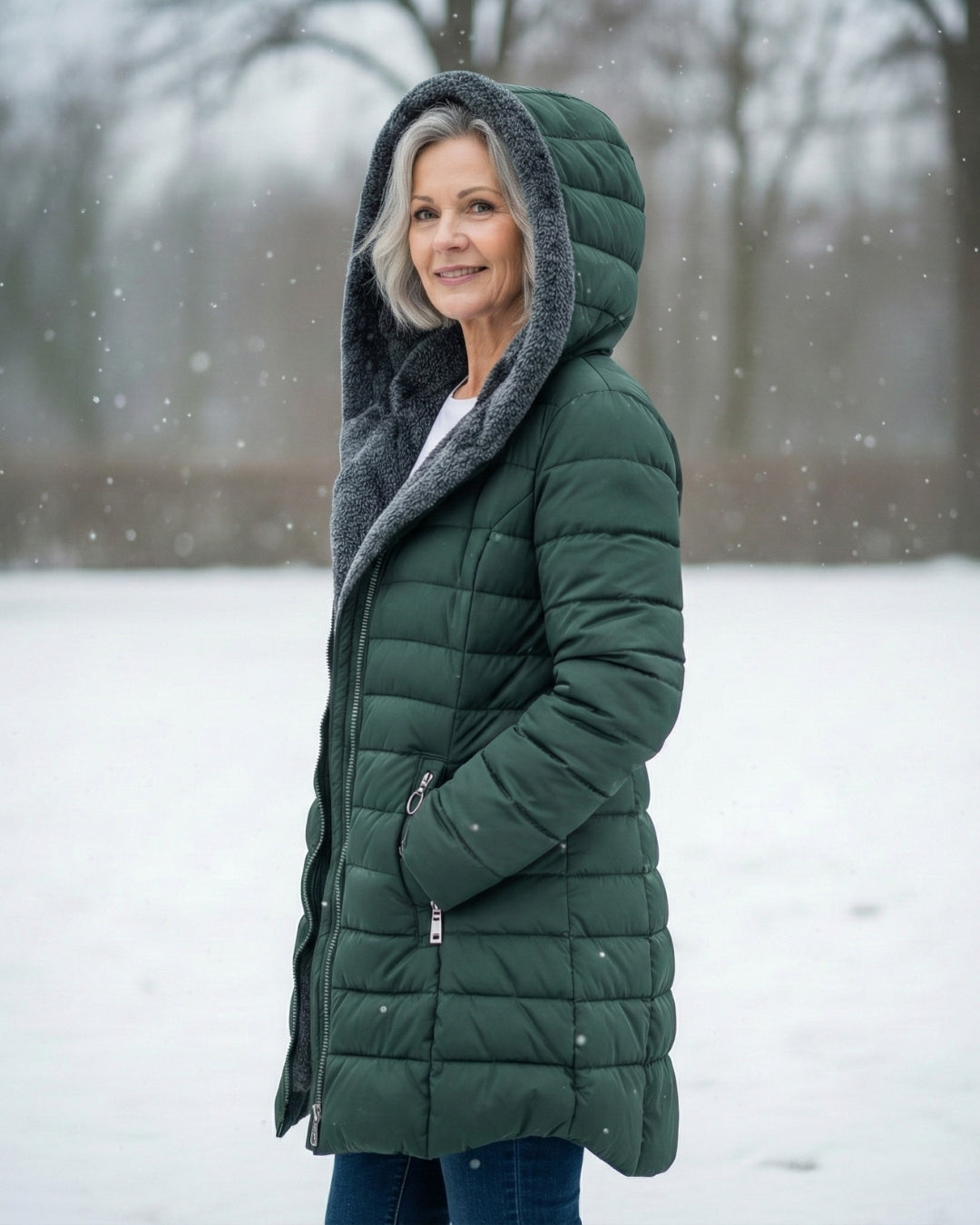 Julia - Fleece Lined Puffer Coat Dunkelgrün (Fast ausverkauft!) | FormaLuxe