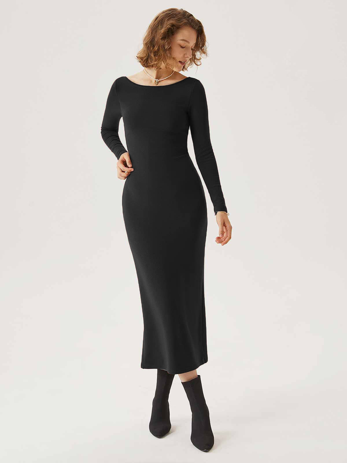 Robe midi Brami à dos ouvert Eco-Mousse® Black – Femmes > Robes > Robes midi | FormaLuxe
