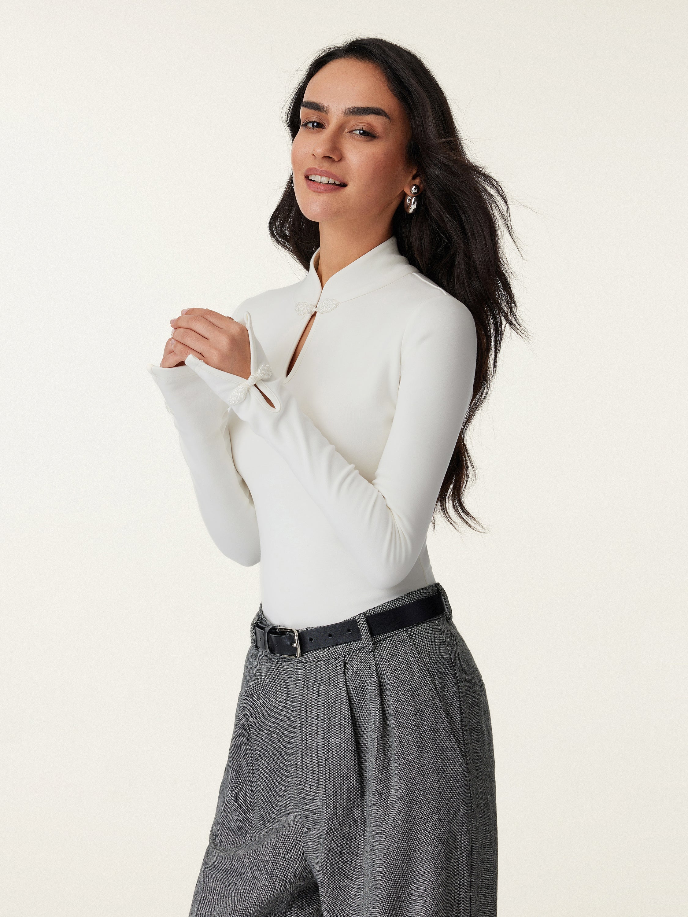 Mandarin Collar Frog Button Brami Top Limited Edition Off White – Women > Tops > Bra Tops | FormaLuxe