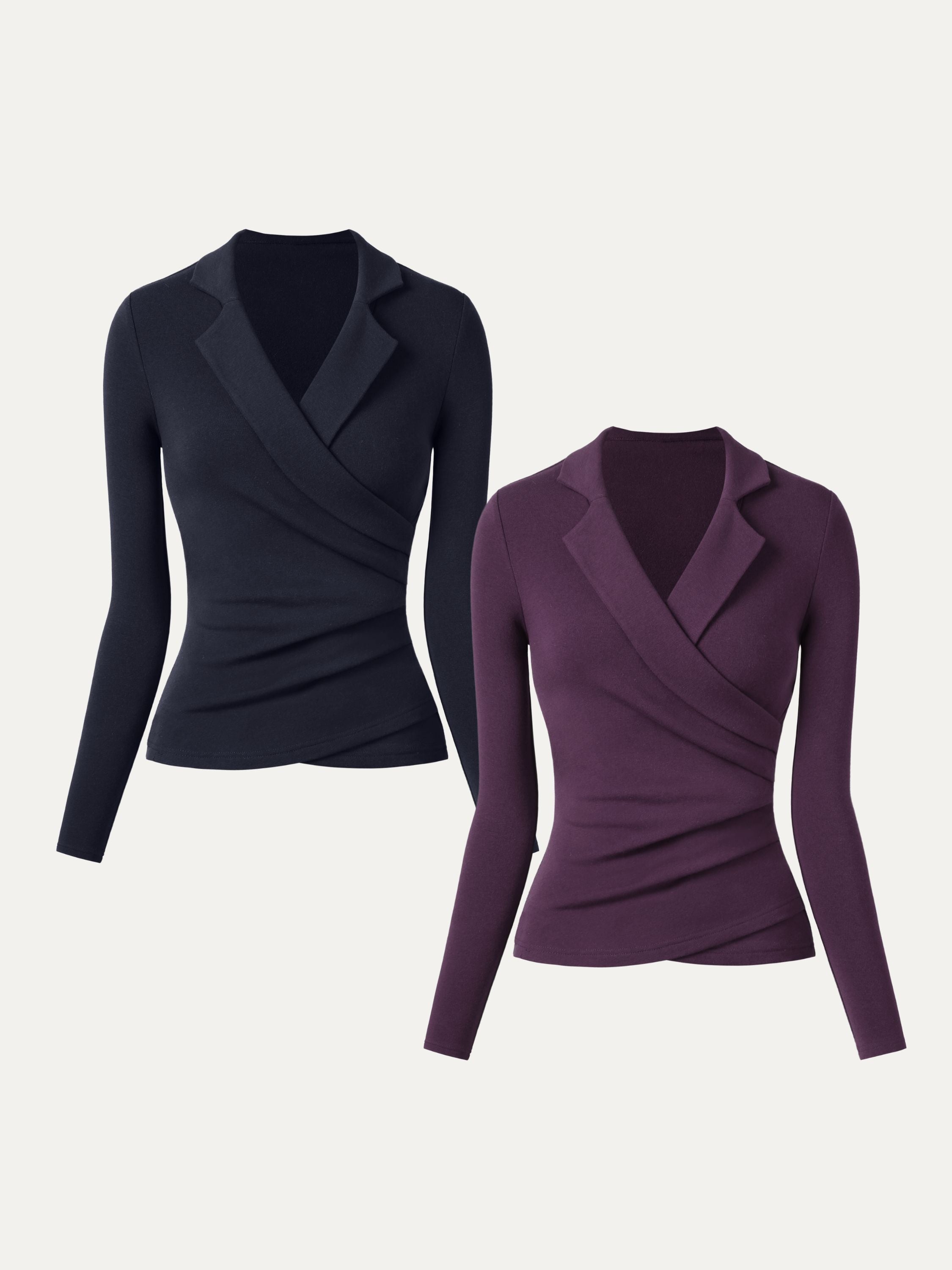 2Pcs Set Collared Surplice Top Black/Ruby – Women > Bundles&Sets > Bundles | FormaLuxe
