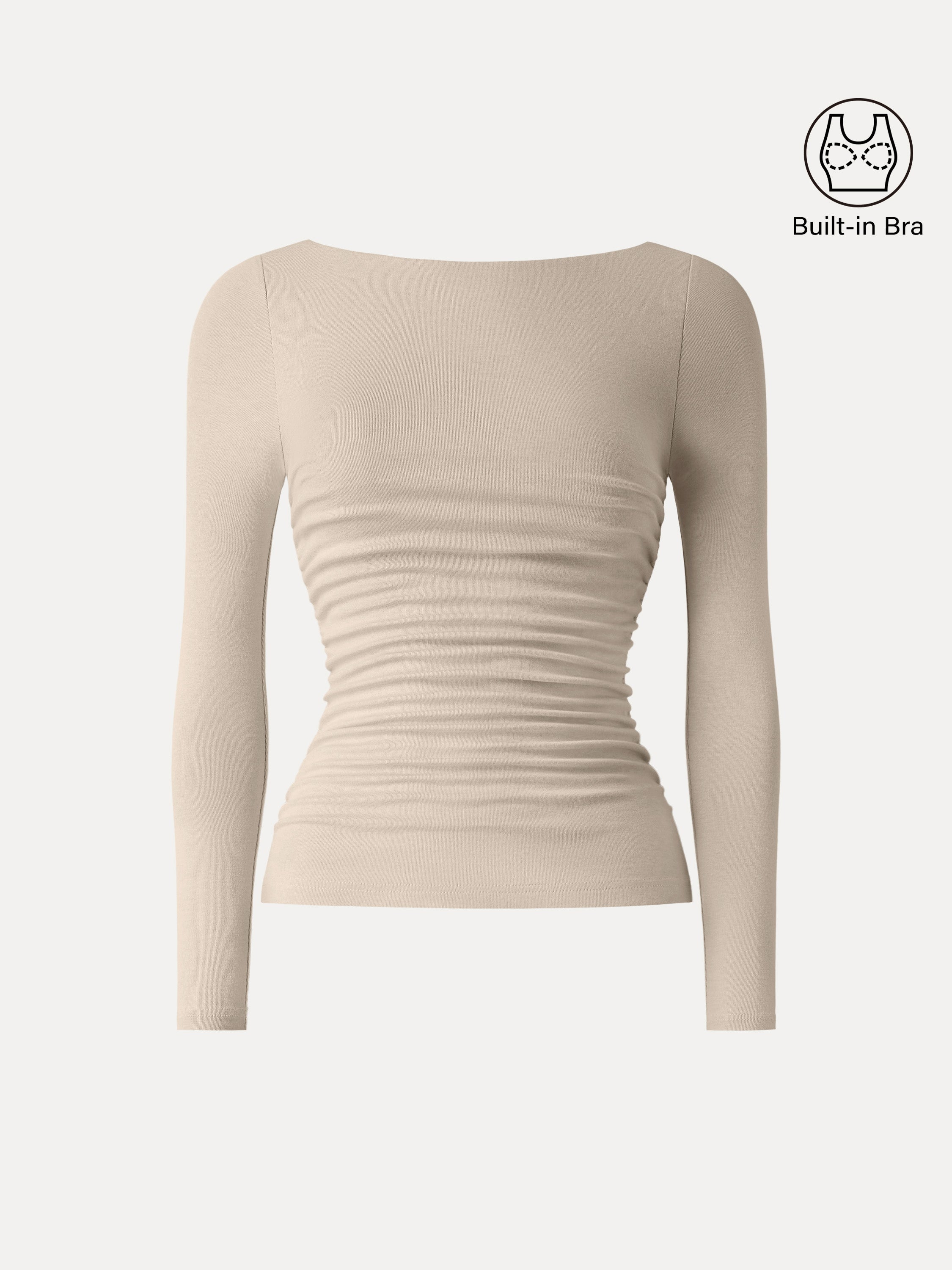 Light Warm Boatneck Ruched Brami Top Cloud White – Women > Tops > Bra Tops | FormaLuxe