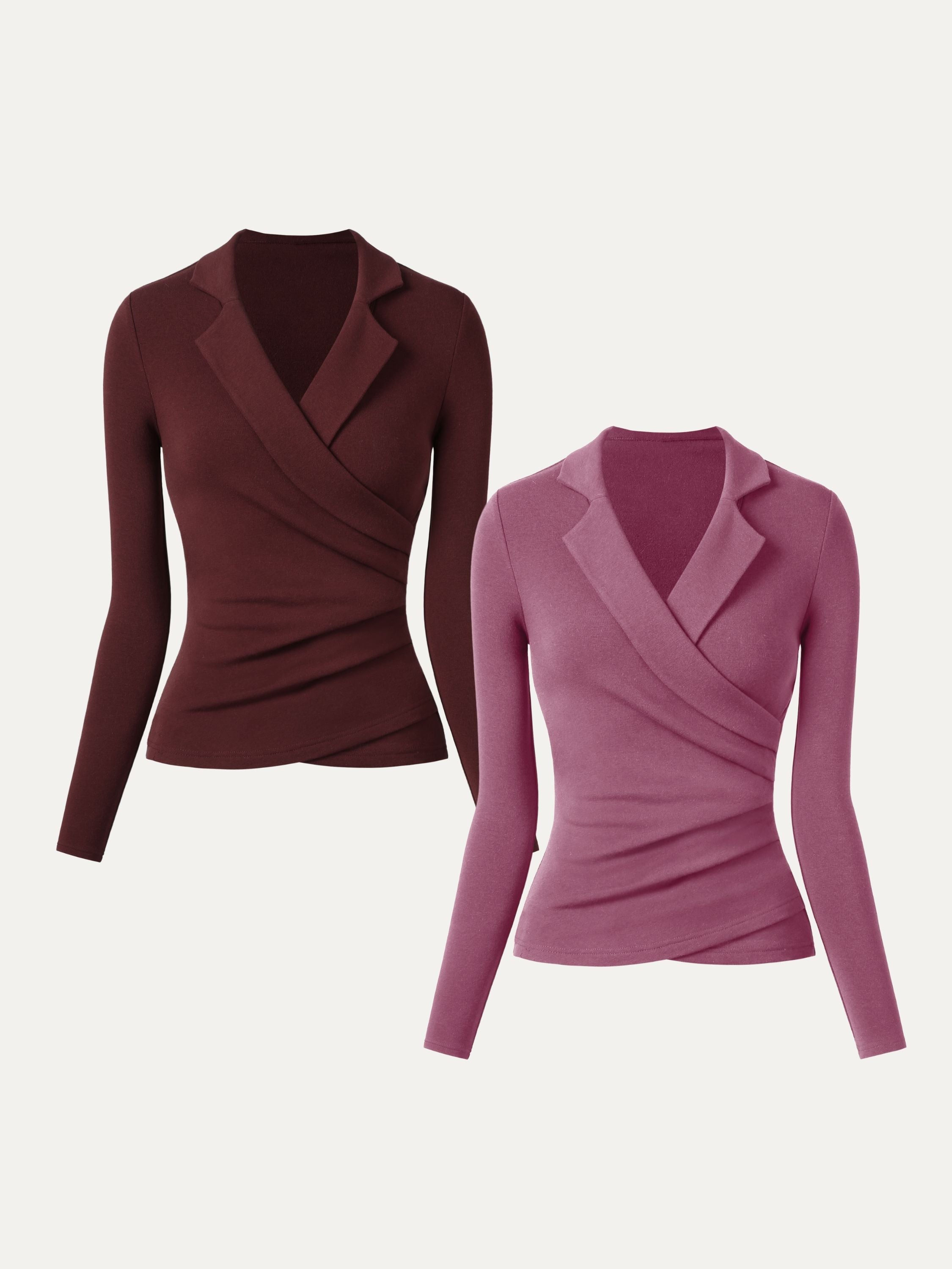 2Pcs Set Collared Surplice Top Black/Ruby – Women > Bundles&Sets > Bundles | FormaLuxe