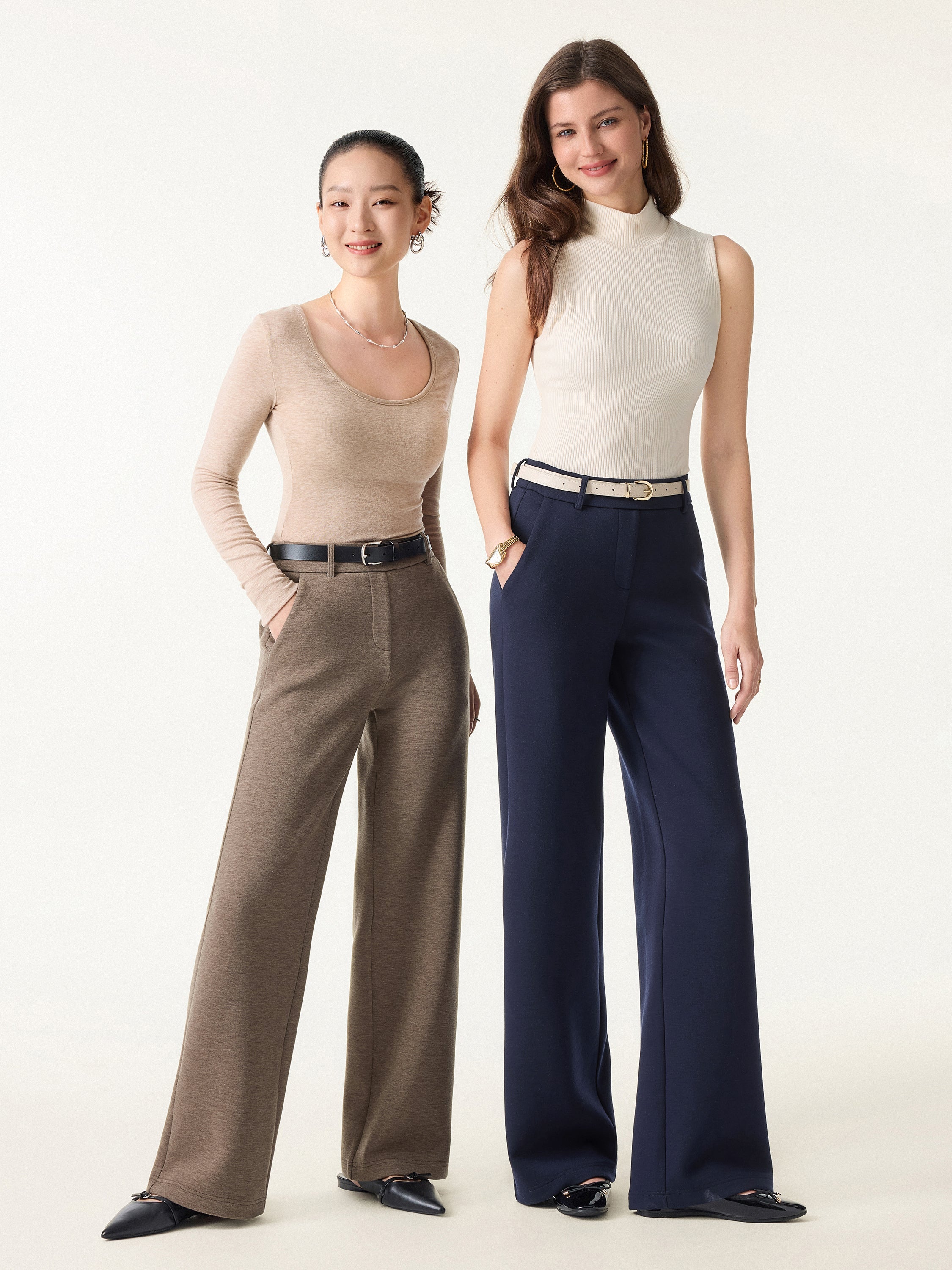 Stretchy Mid Rise Straight Leg Pull-on Pants with Pockets Universe Navy – Women > Bottoms > Pants | FormaLuxe