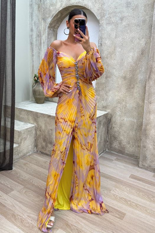 Carly | Elegantes Kleid mit V-Ausschnitt Yellow | FormaLuxe