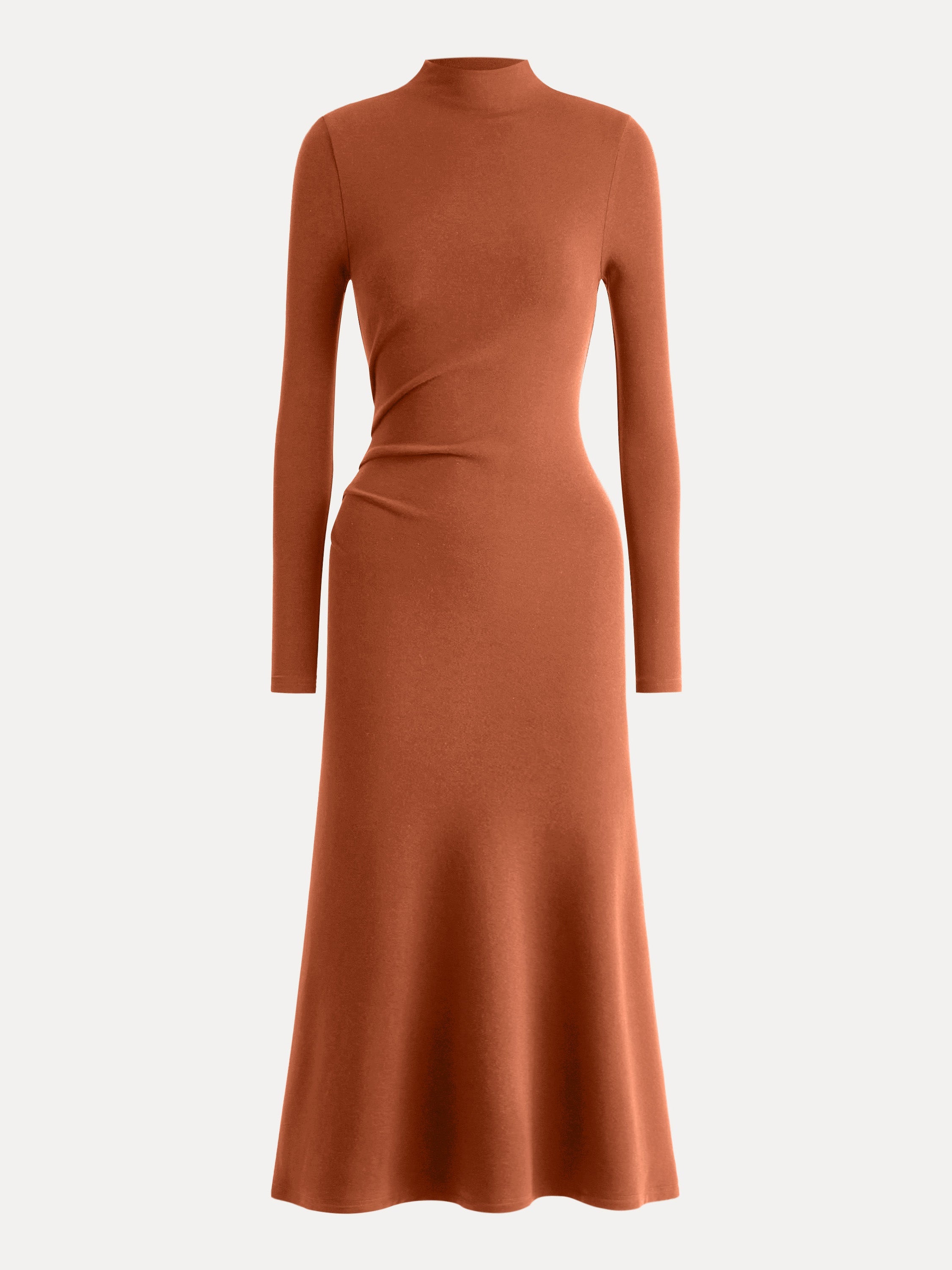 ProWarm Long Sleeves Mockneck Tucks Midi Dress Midnight Navy – Women > Dresses > Midi Dresses | FormaLuxe