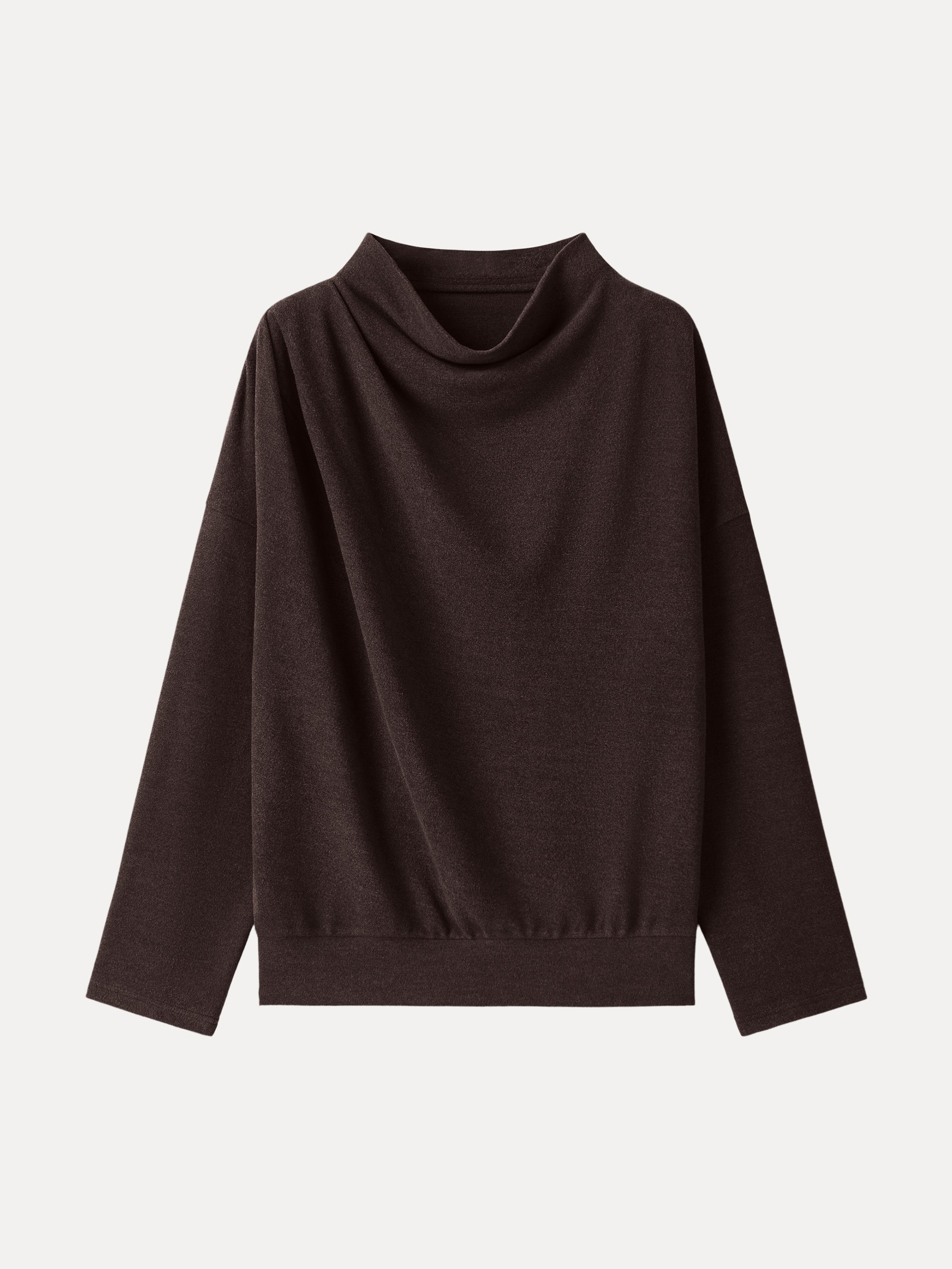 Cozy Relaxed Mockneck Top with Banded Hem Heather Indigo – Women > Tops > Shirts&Tops | FormaLuxe