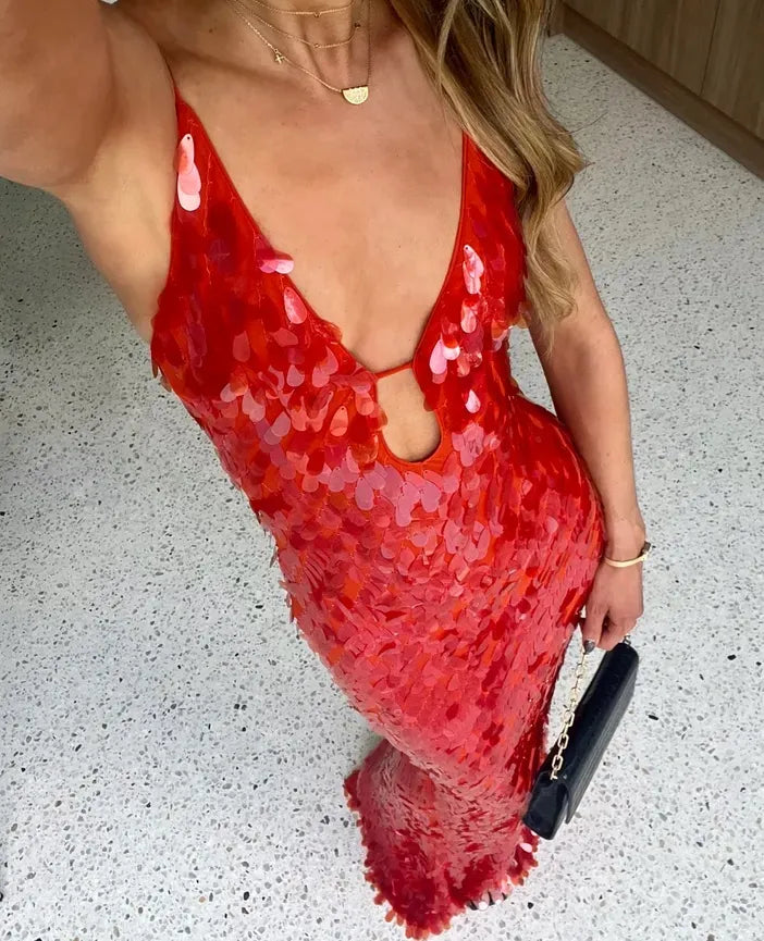 Kailani | Maxikleid mit Pailletten Red | FormaLuxe