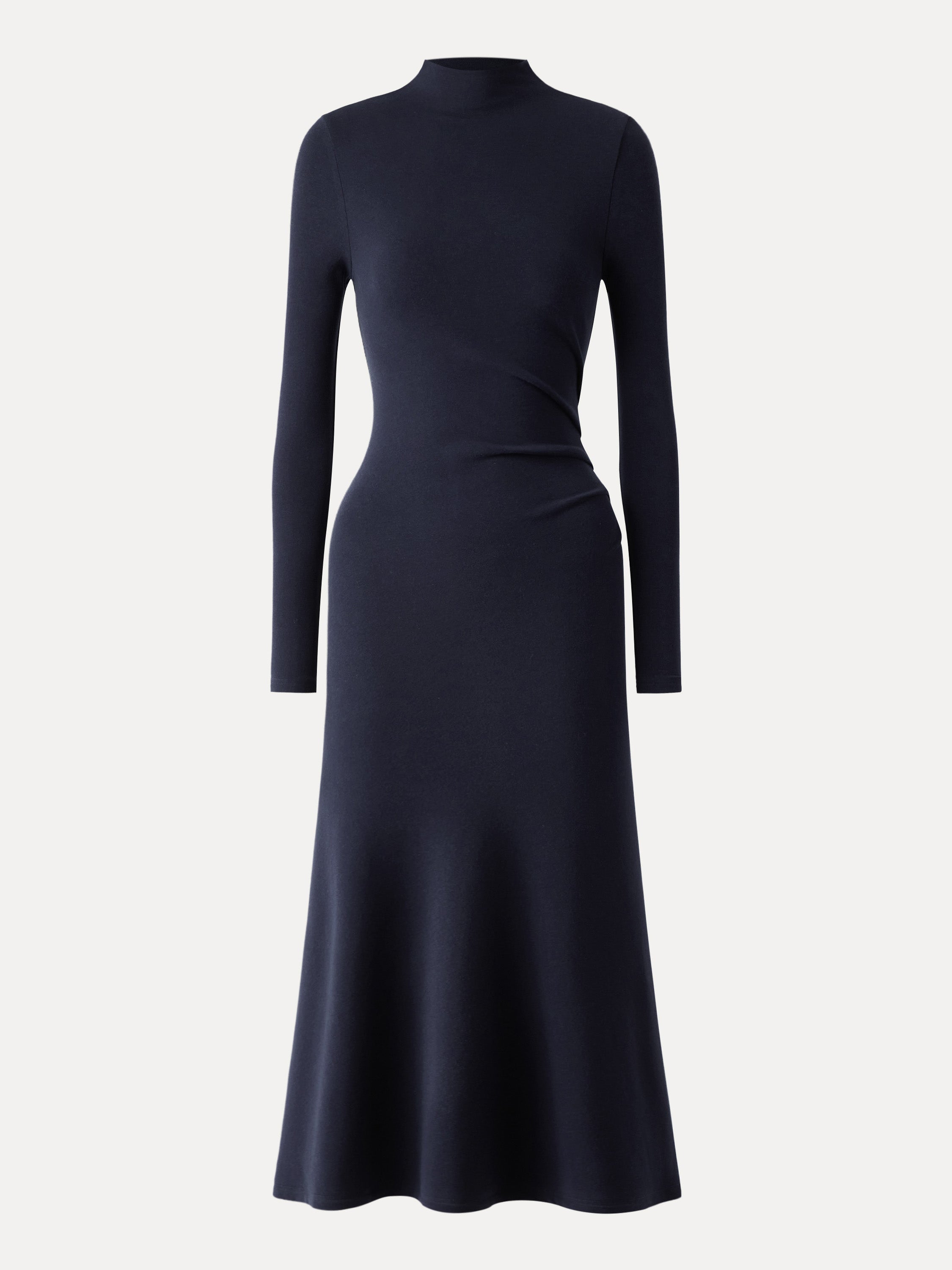 ProWarm Long Sleeves Mockneck Tucks Midi Dress Midnight Navy – Women > Dresses > Midi Dresses | FormaLuxe