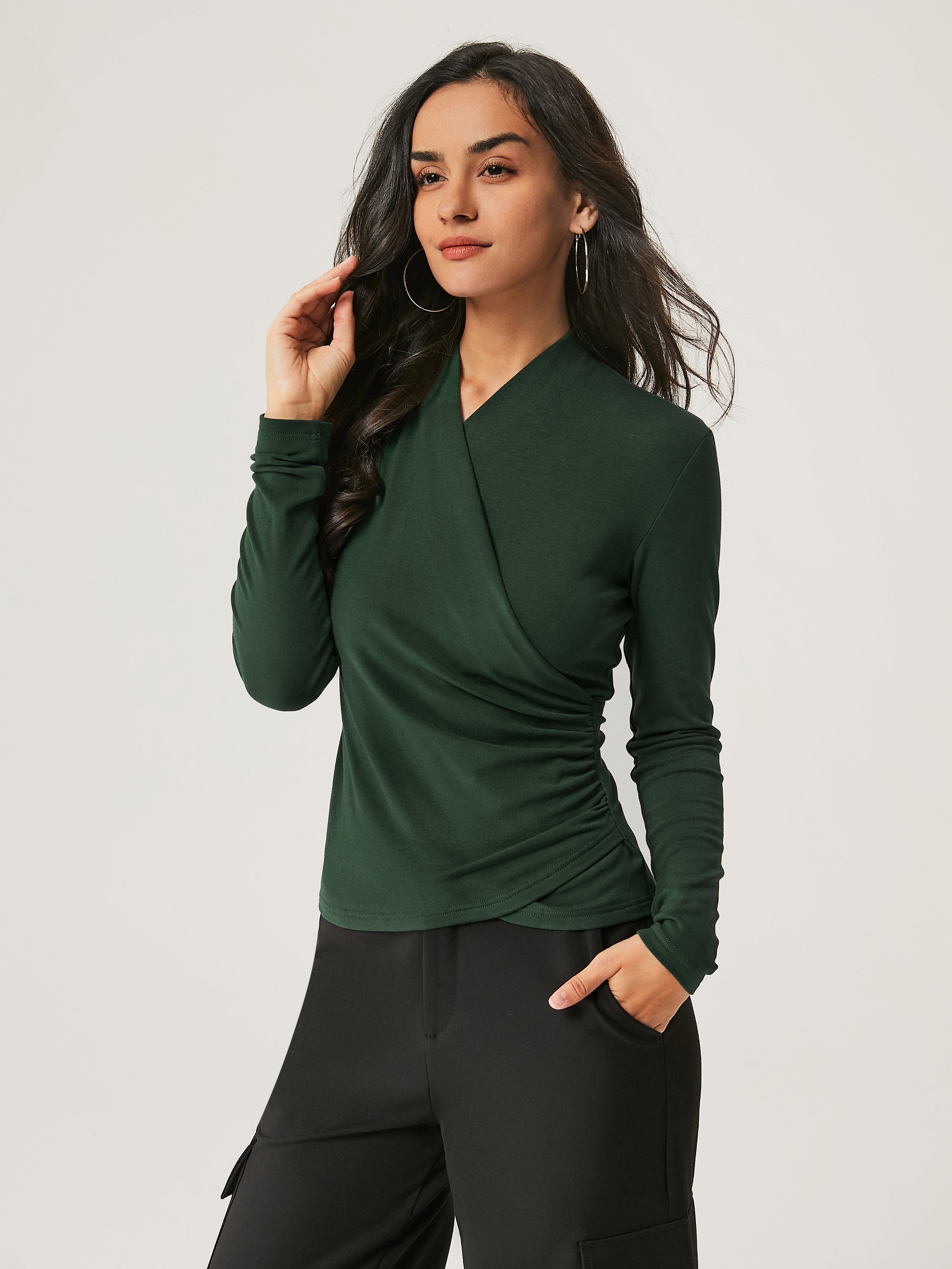 Top à Manches Longues Surplice Thermique Eco-Mousse®3.0 Bush Green – Femmes > Hauts > Chemises&Hauts | FormaLuxe