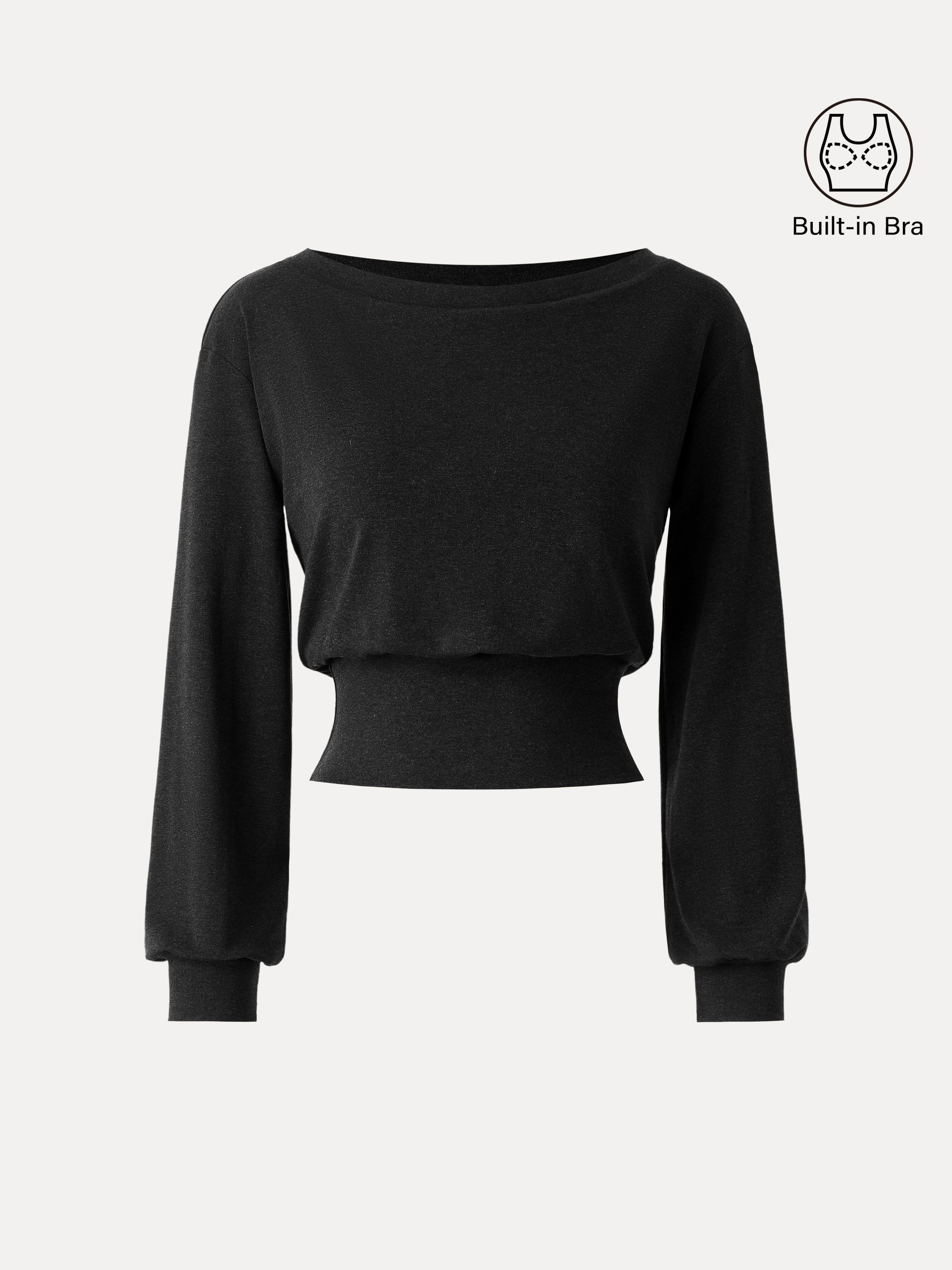 Non-Itchy Wool Blend Boatneck Brami Heather Black – Women > Tops > Bra Tops | FormaLuxe