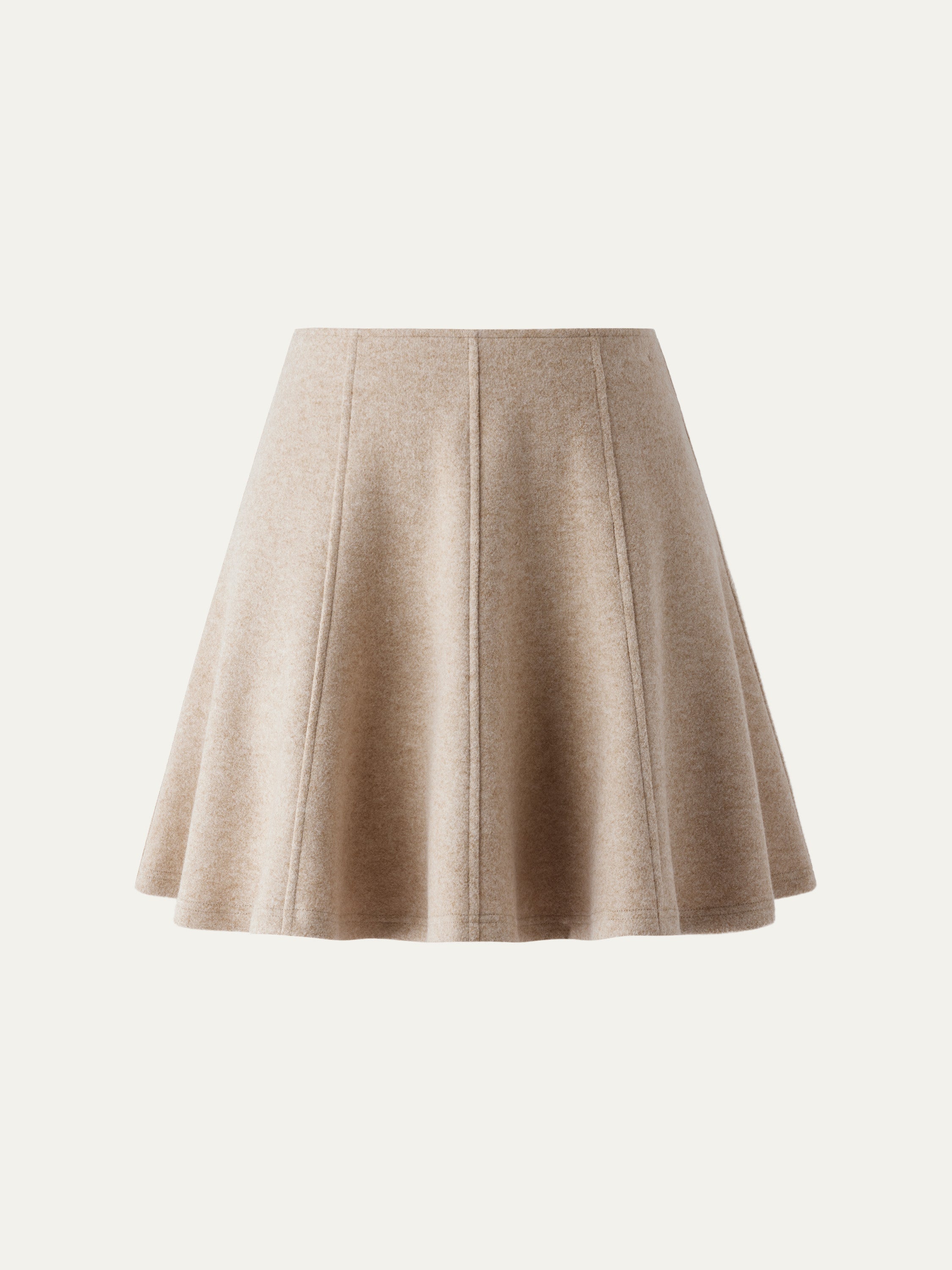High Waisted Flare Hem Mini Skirt Heather Oatmeal – Women > Bottoms > Skirts | FormaLuxe