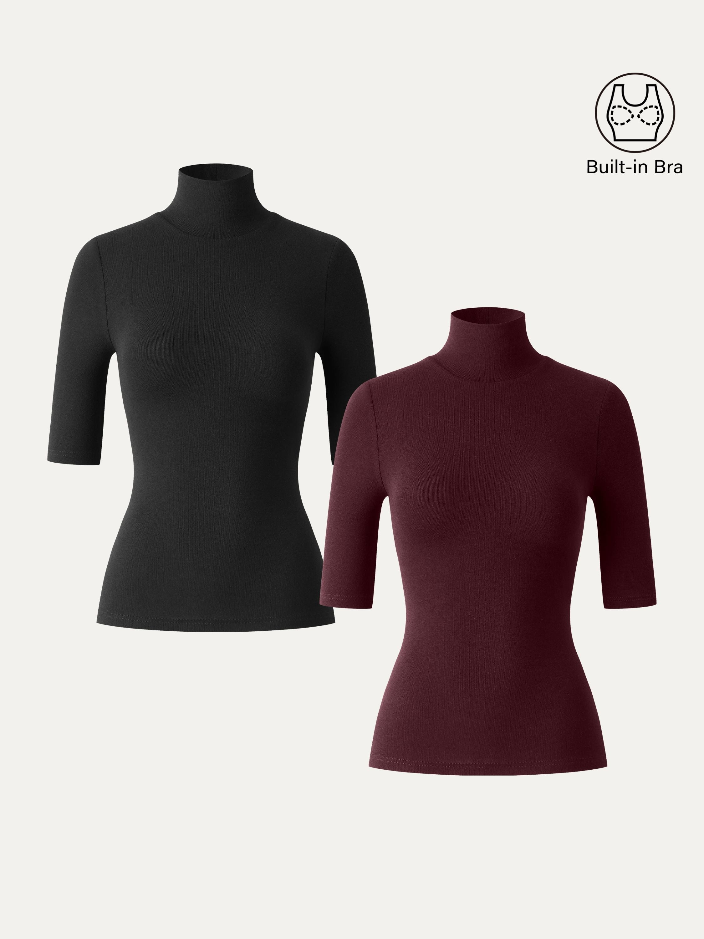 Essential Turtleneck Elbow Length Sleeve Brami Midnight Navy – Women > Tops > Bra Tops | FormaLuxe