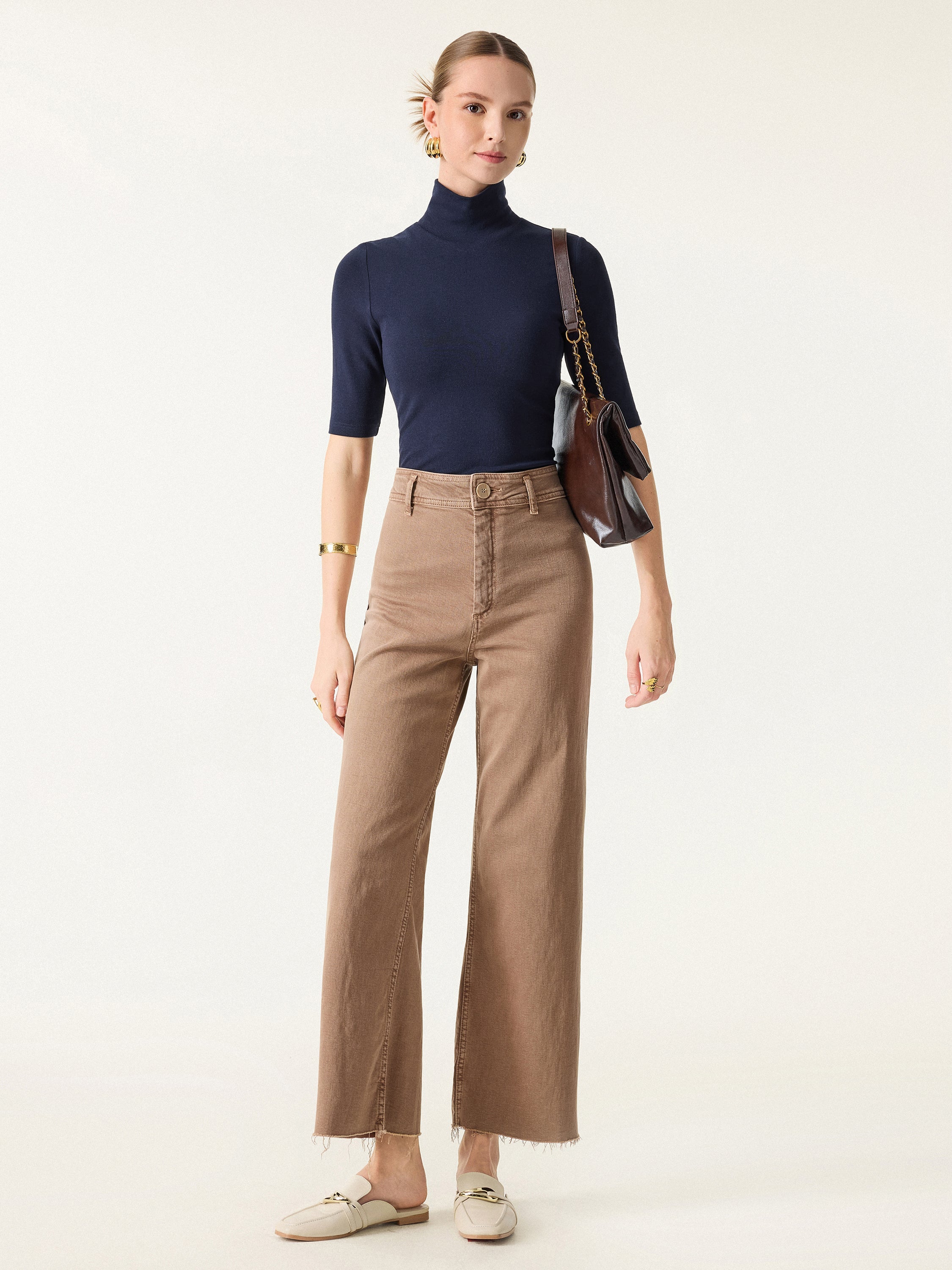 Essential Turtleneck Elbow Length Sleeve Brami Midnight Navy – Women > Tops > Bra Tops | FormaLuxe