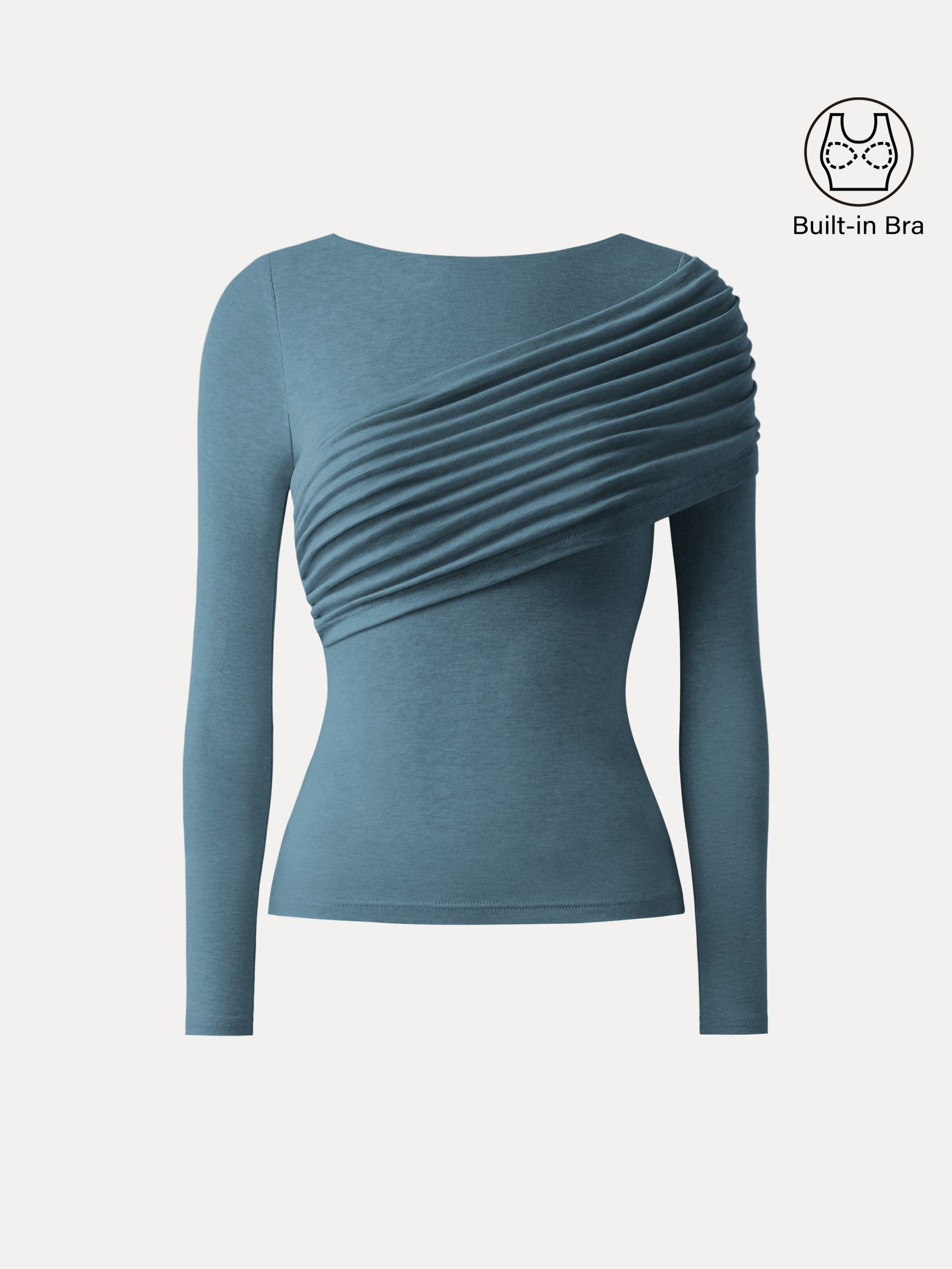 Tencel-Wool Gathered Semi Sheer Long Sleeve Brami Top Heather Fog Ivory – Women > Tops > Bra Tops | FormaLuxe